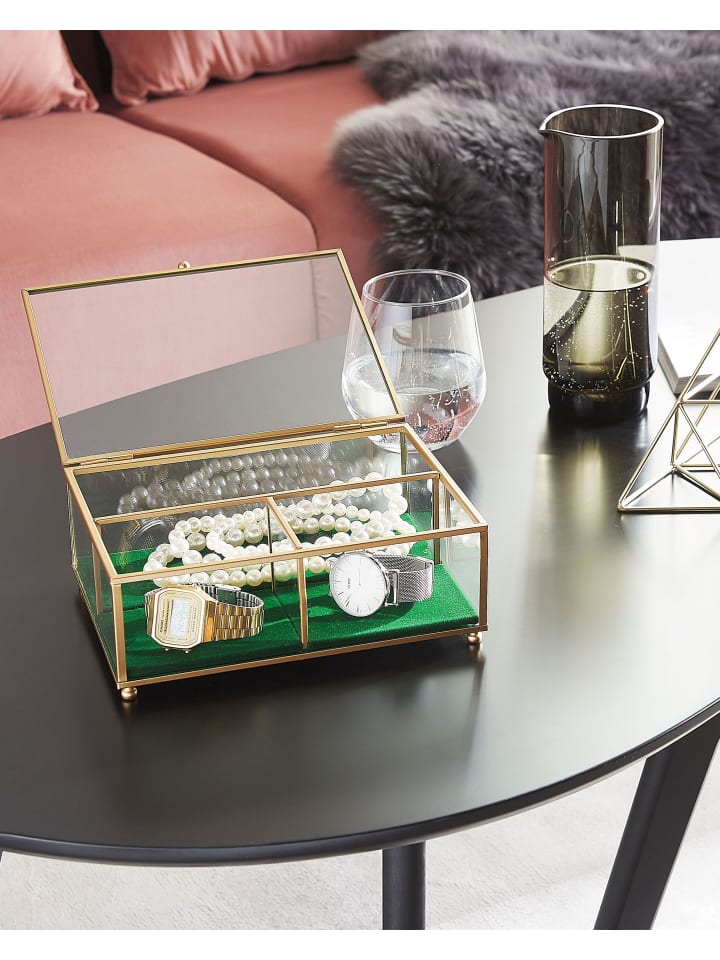Beliani Schmuckkästchen SAINTES in Gold/Transparent/Grün - (W) 21 x (H) 8 x (L) 17 cm günstig kaufen onesize