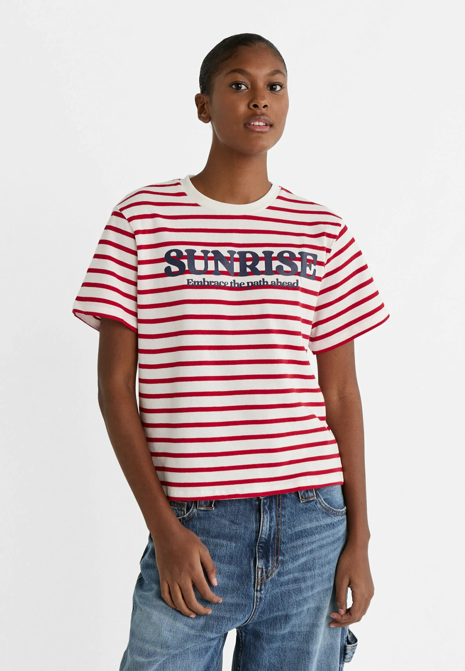 Stradivarius RAYAS CON ESLOGAN - Camiseta con estampado