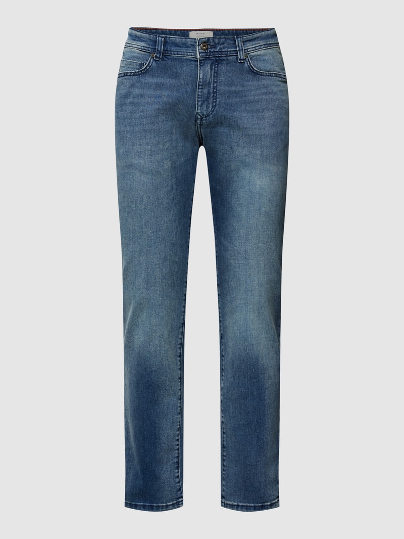 Jeans mit Label-Patch in royalblau