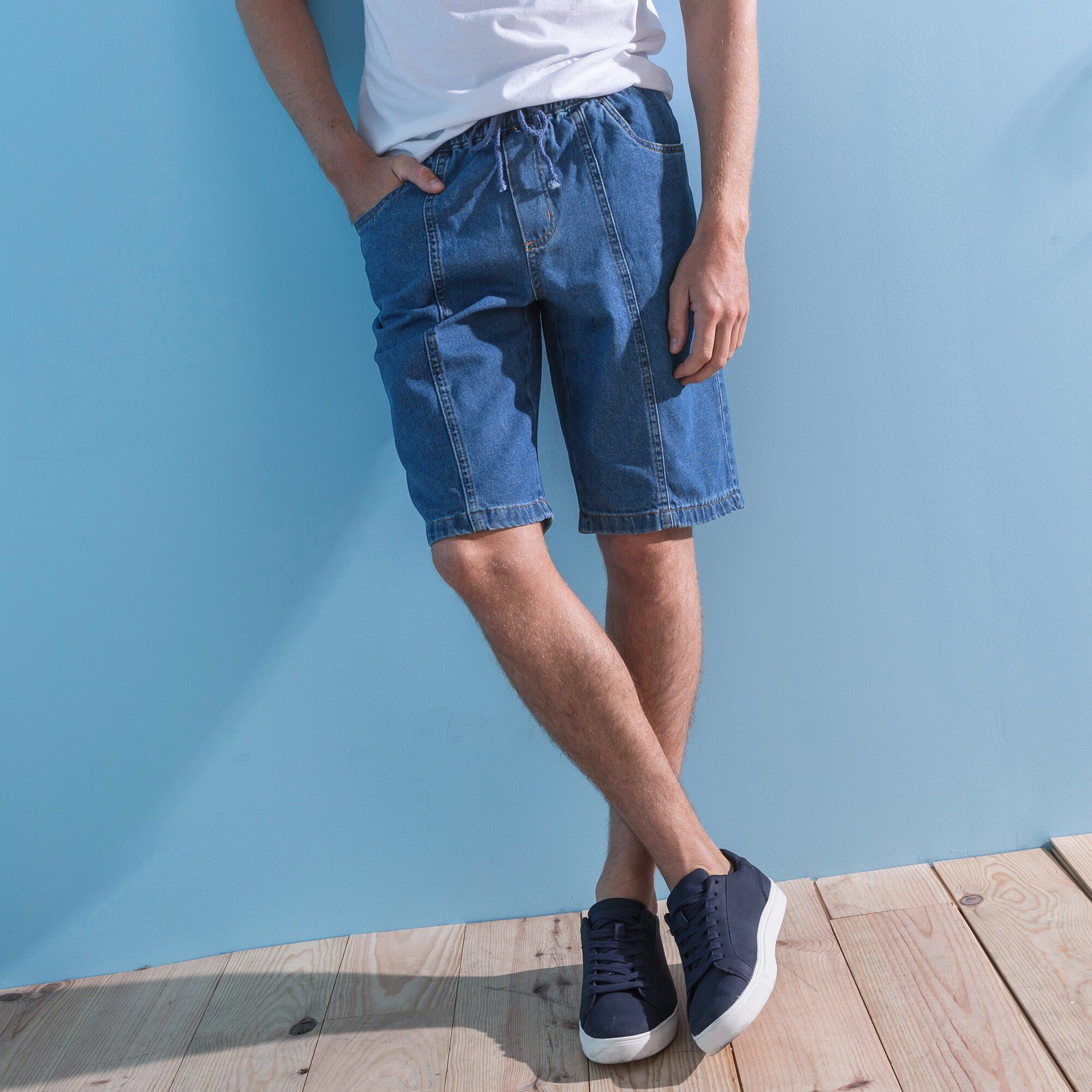 Bermuda denim léger taille élastiquée