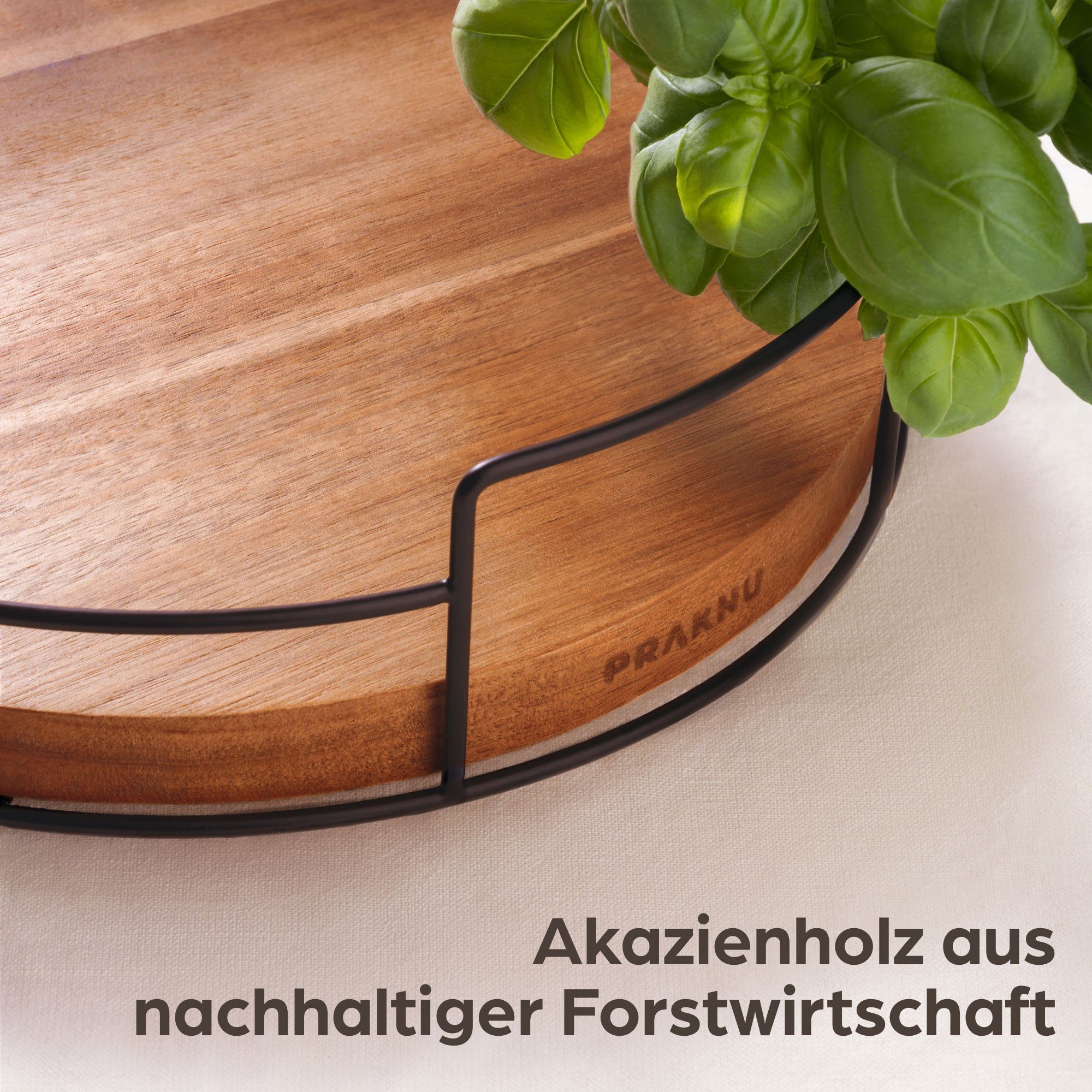Praknu Gewürzkarussell Drehteller Organizer aus Holz Küche, Lazy Susan Tablett Servierteller, (1-tlg), Servierplatten 360° Drehbar - Rutschfest - Ø 28 cm - FSC Akazienholz