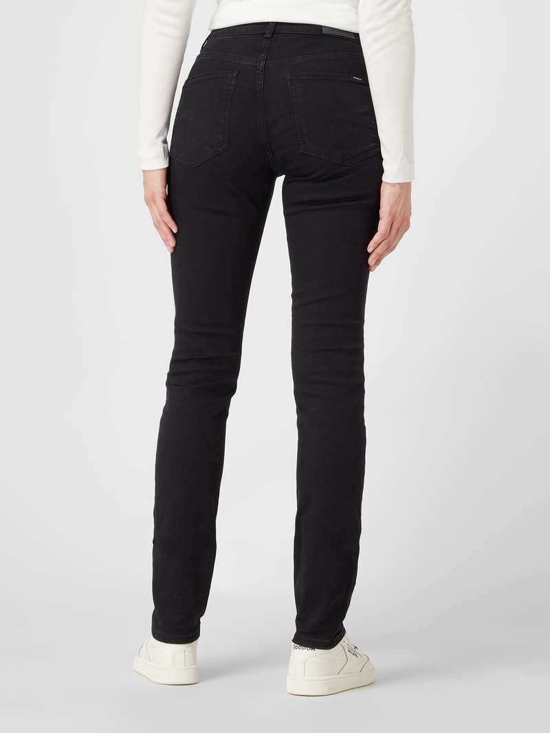Curved Slim Fit High Waist Jeans mit Stretch-Anteil Modell 'Caro' in schwarz