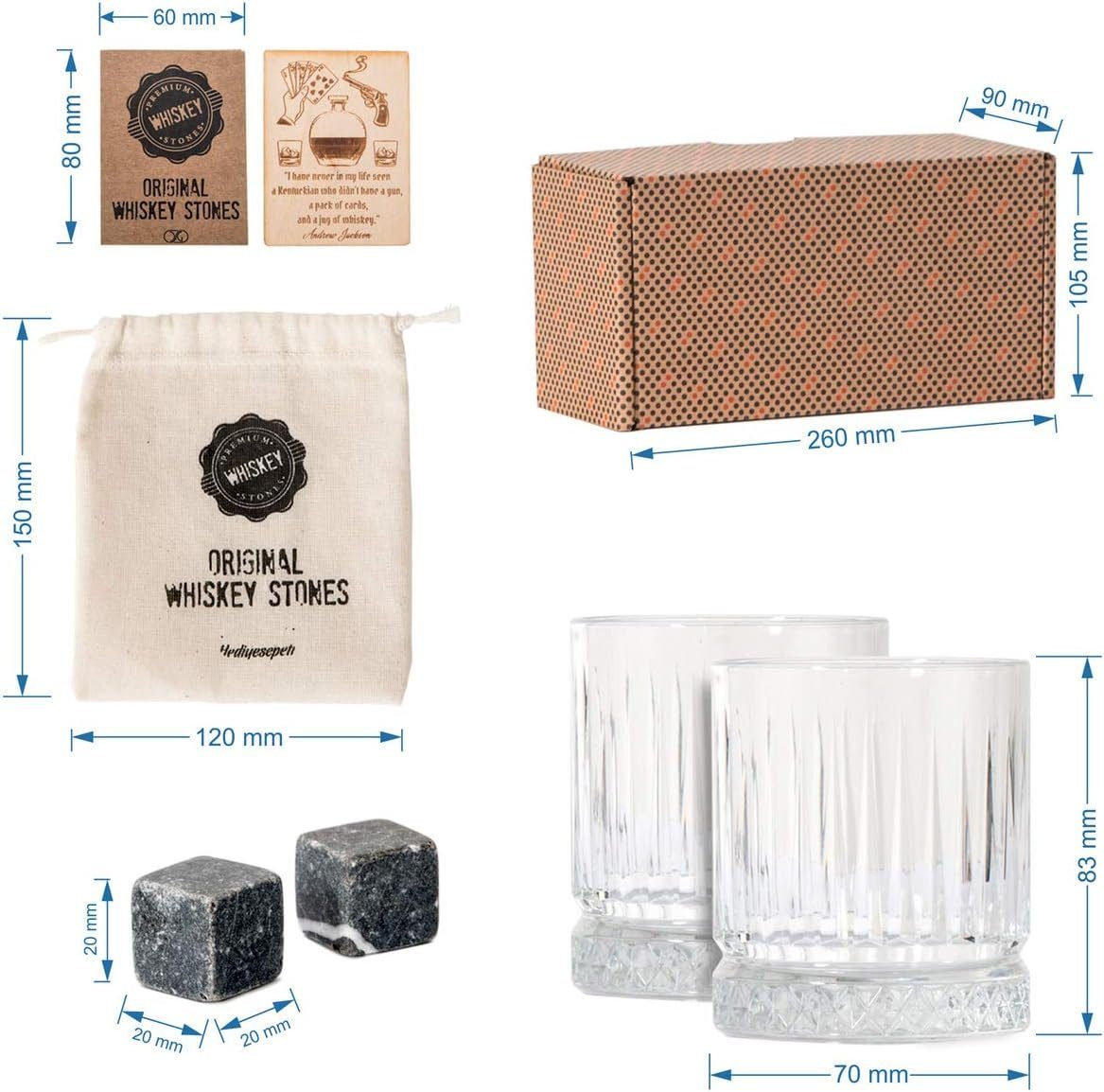 Hediyesepeti Cocktail-Set Whisky Stones Set mit 12 Marmor Eiswürfeln und 2 Gläsern inklusive, (12-tlg)