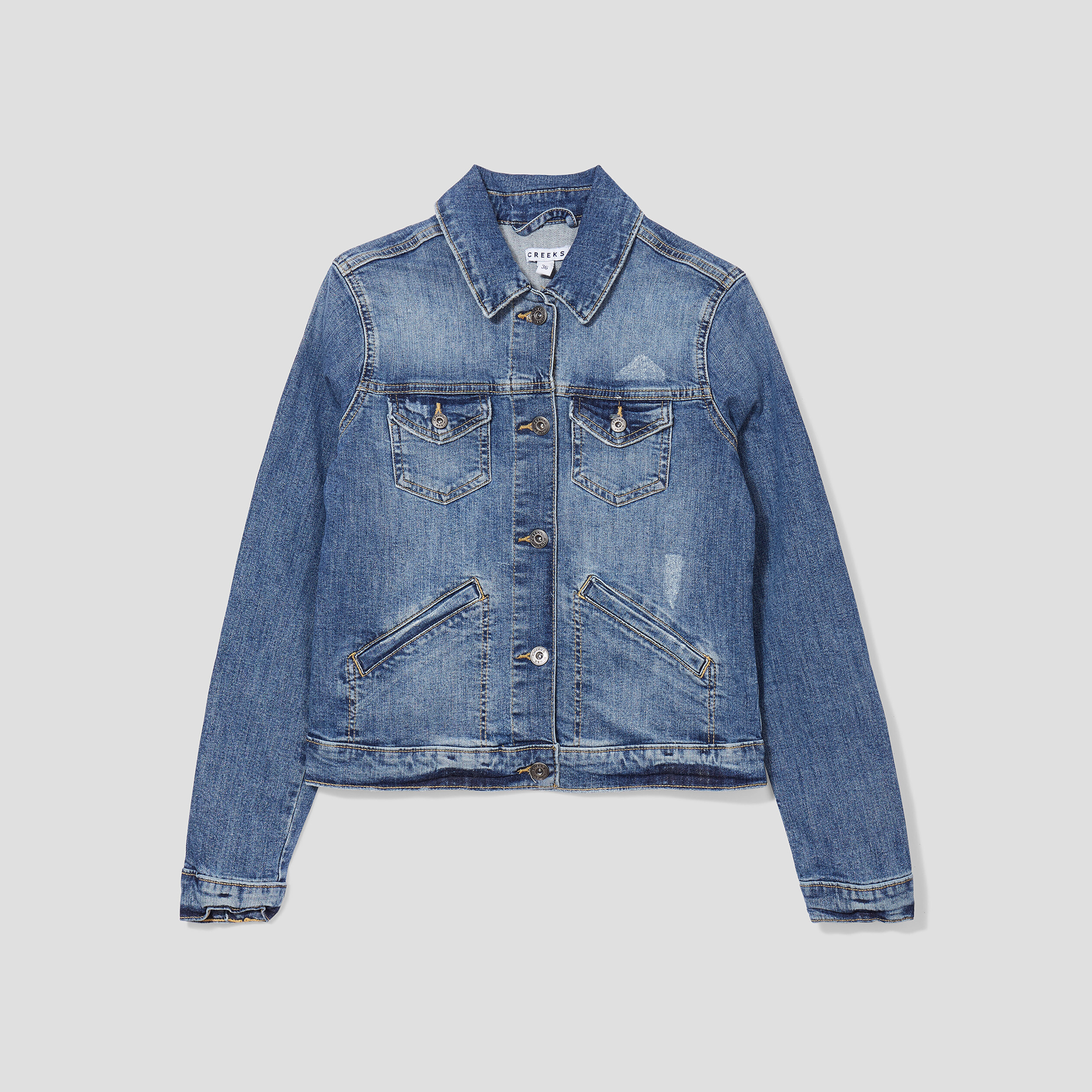 Veste droite boutonnée en jean denim double stone femme | La Halle