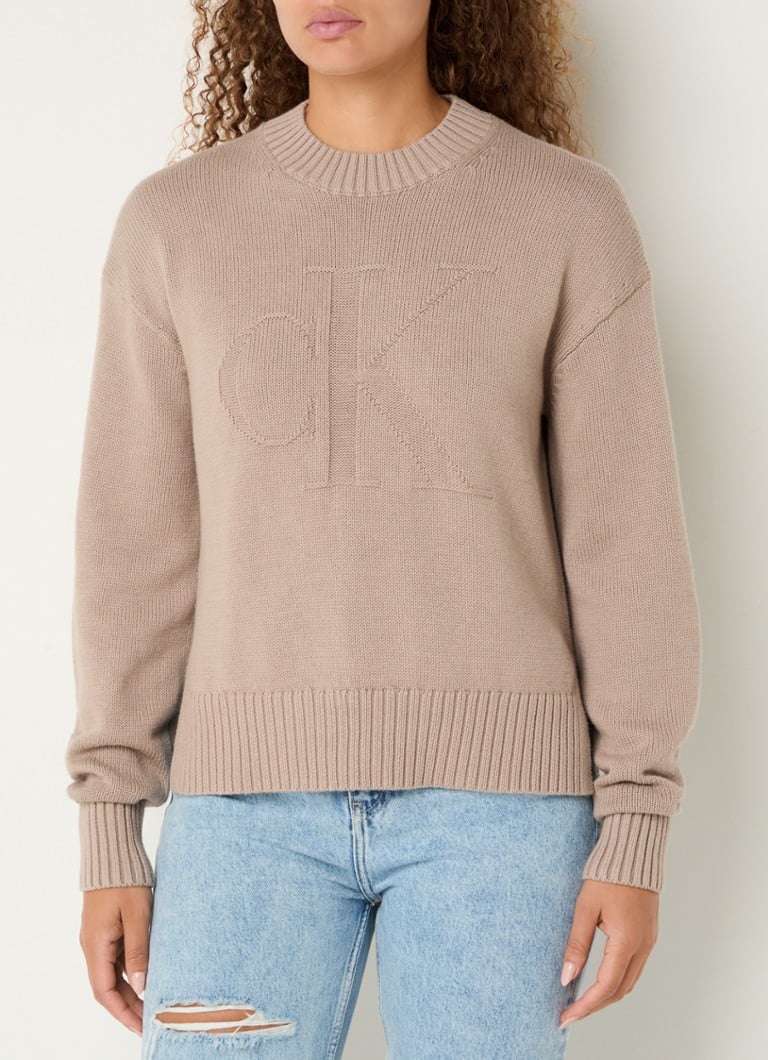 Maglione Calvin Klein a maglia grossa in misto lana con logo lavorato a maglia