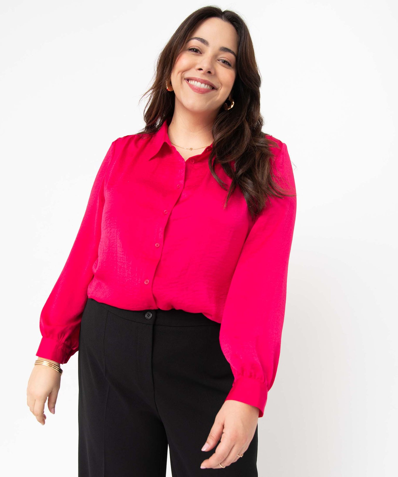 Chemise femme grande taille en matière satinée rose | GEMO