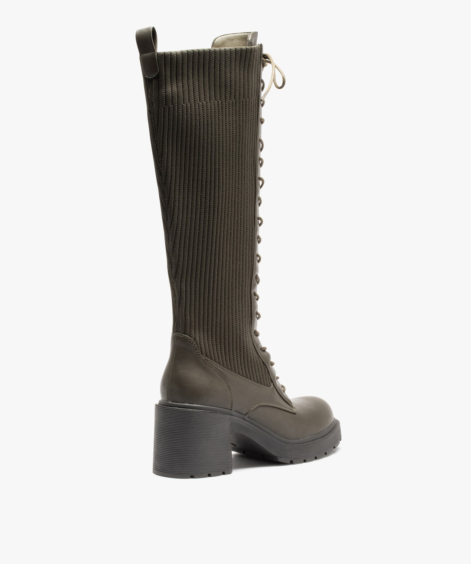 Bottes femme unies à lacets et tige en maille vert | GEMO