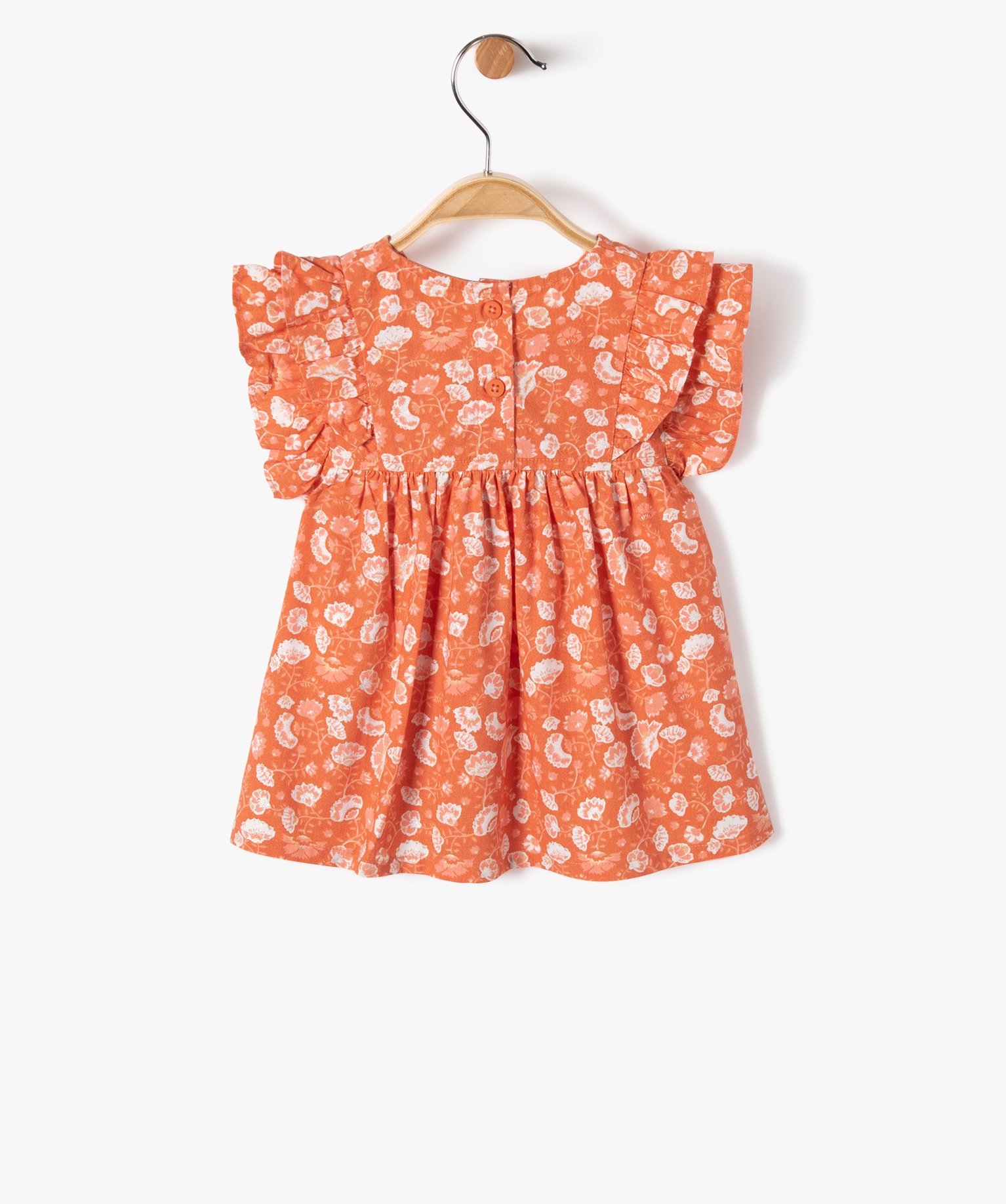 Blouse bébé fille à manches courtes volantées et imprimé fleuri pailleté