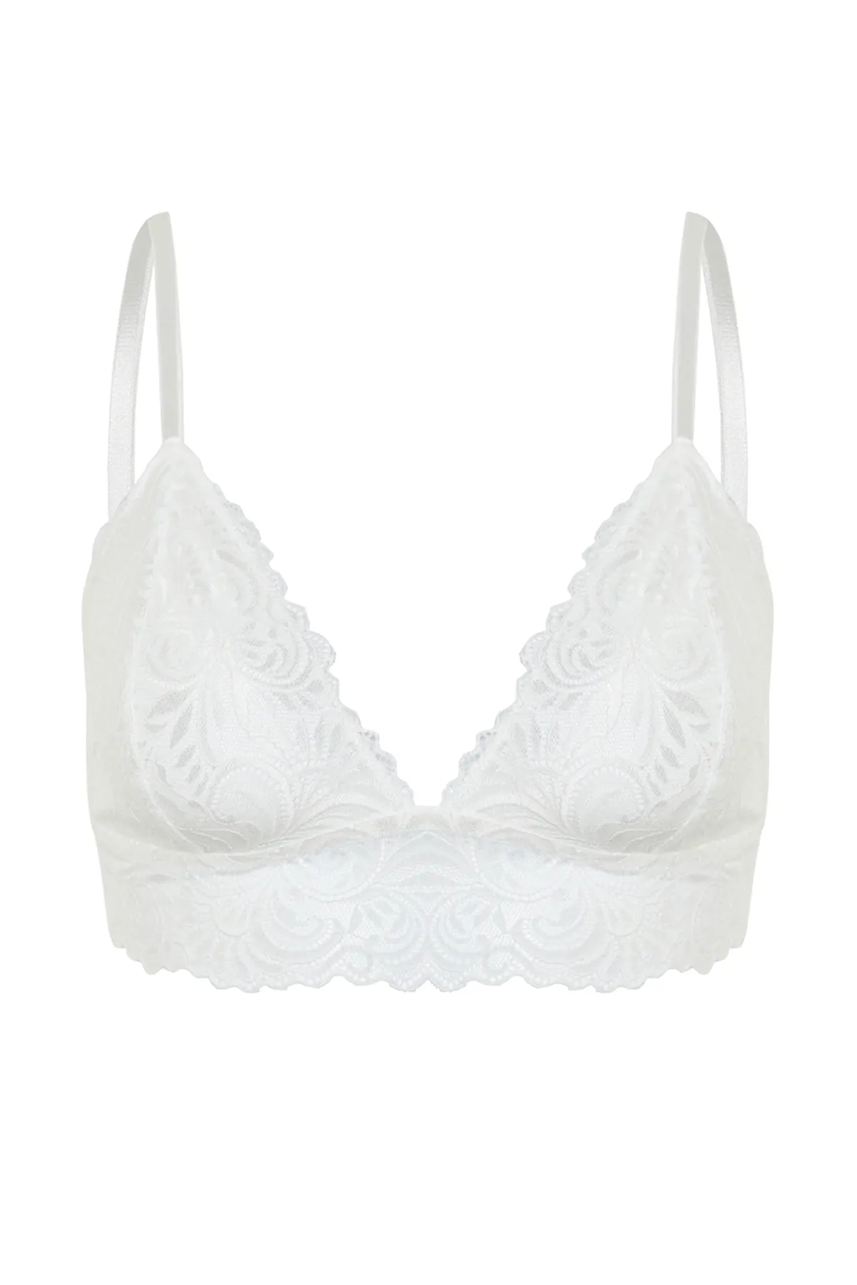 Trendyol Collection  Ecrufarbener, kappenloser Bralette-Strick-BH mit Spitzenträgern THMAW22SU0066