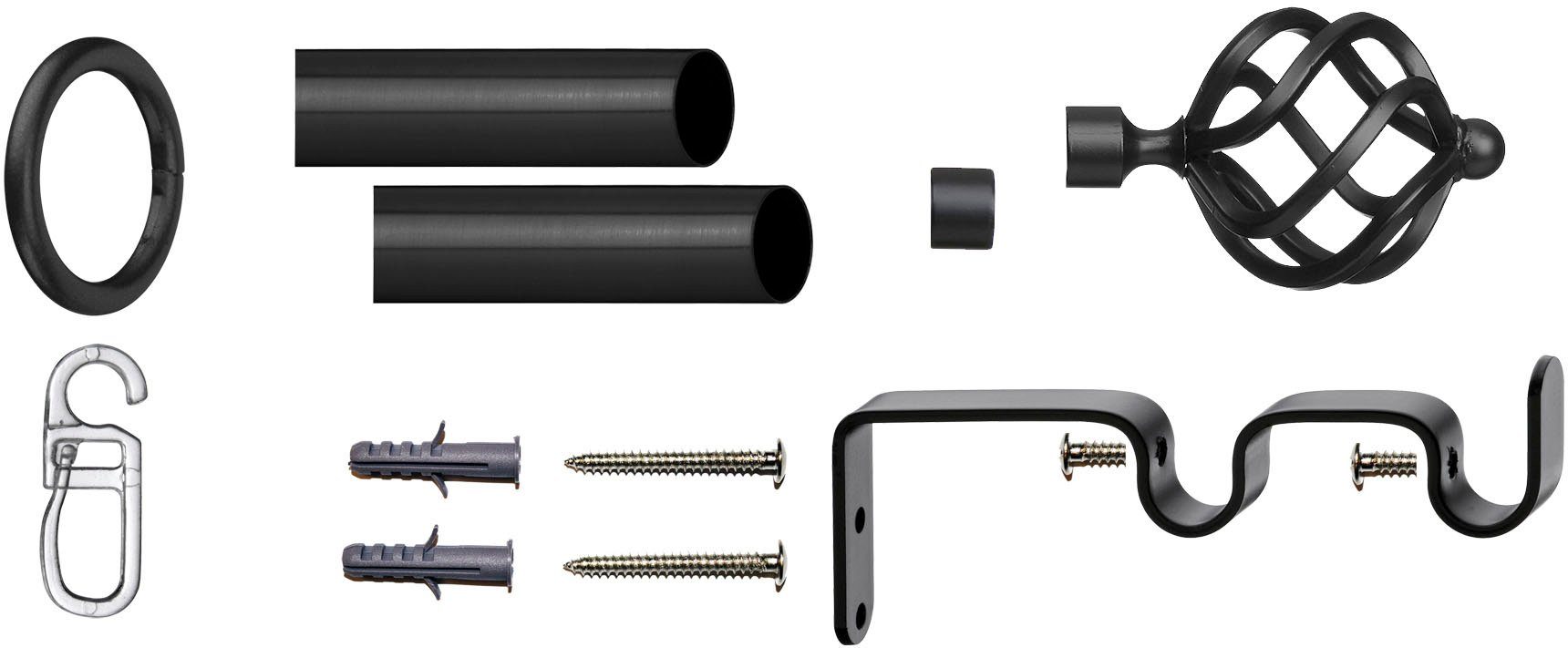 Gardinenstange Arezzo, indeko, Ø 16 mm, 2-läufig, Fixmaß, verschraubt, Stahl, Komplett-Set inkl. Ringen und Montagematerial