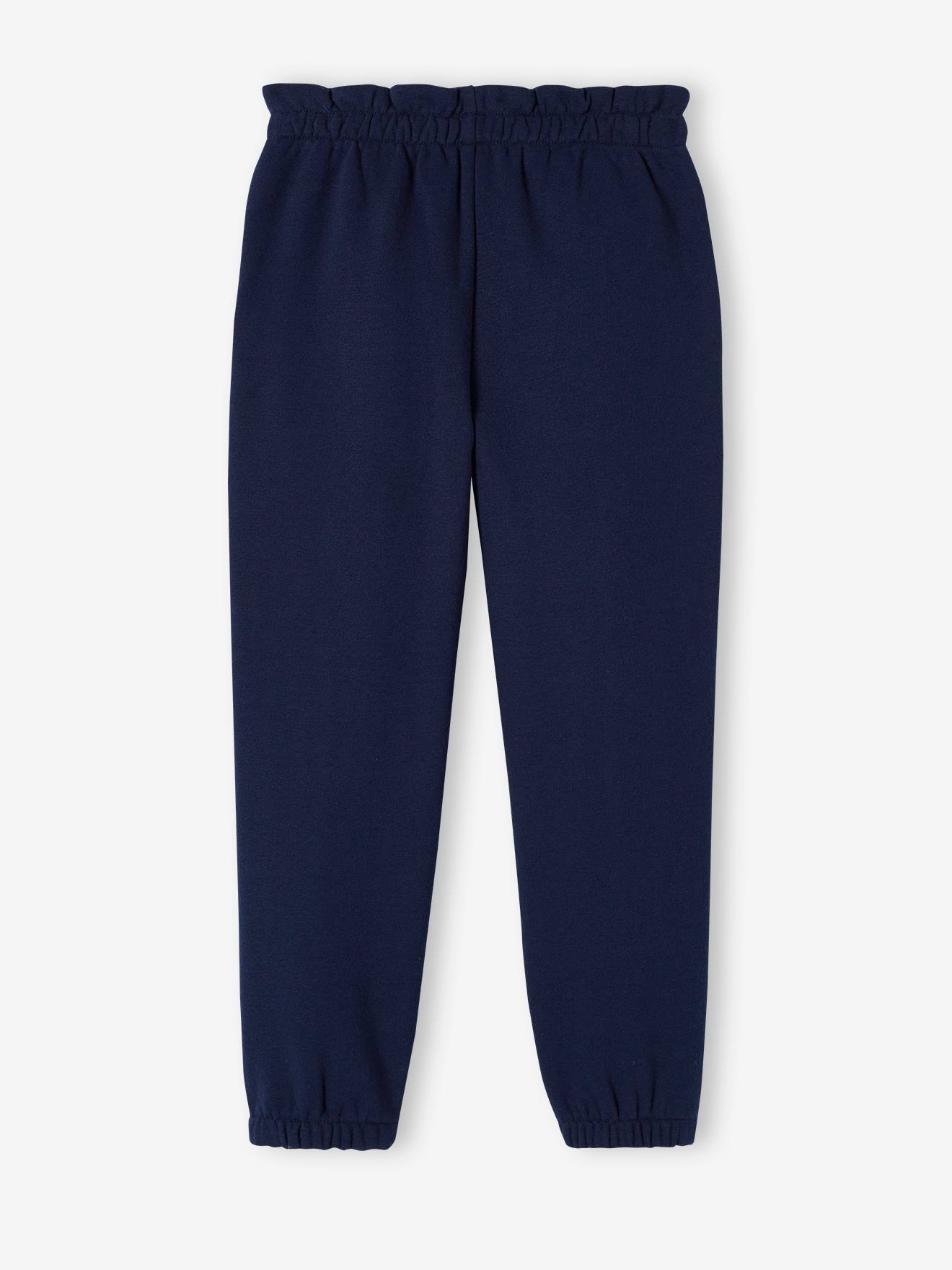 Pantalon jogging en molleton fille ceinture paperbag marine