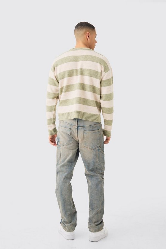 Kastiger Oversize Strickpullover mit Streifen