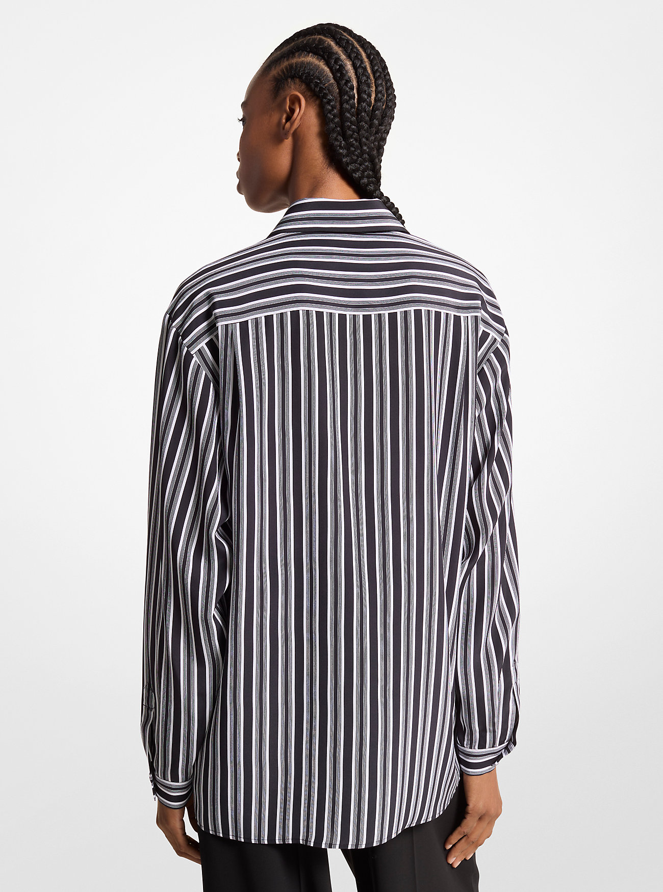 Stripete Silke Crepe De Chine Boyfriend-skjorte - SVART/HVIT