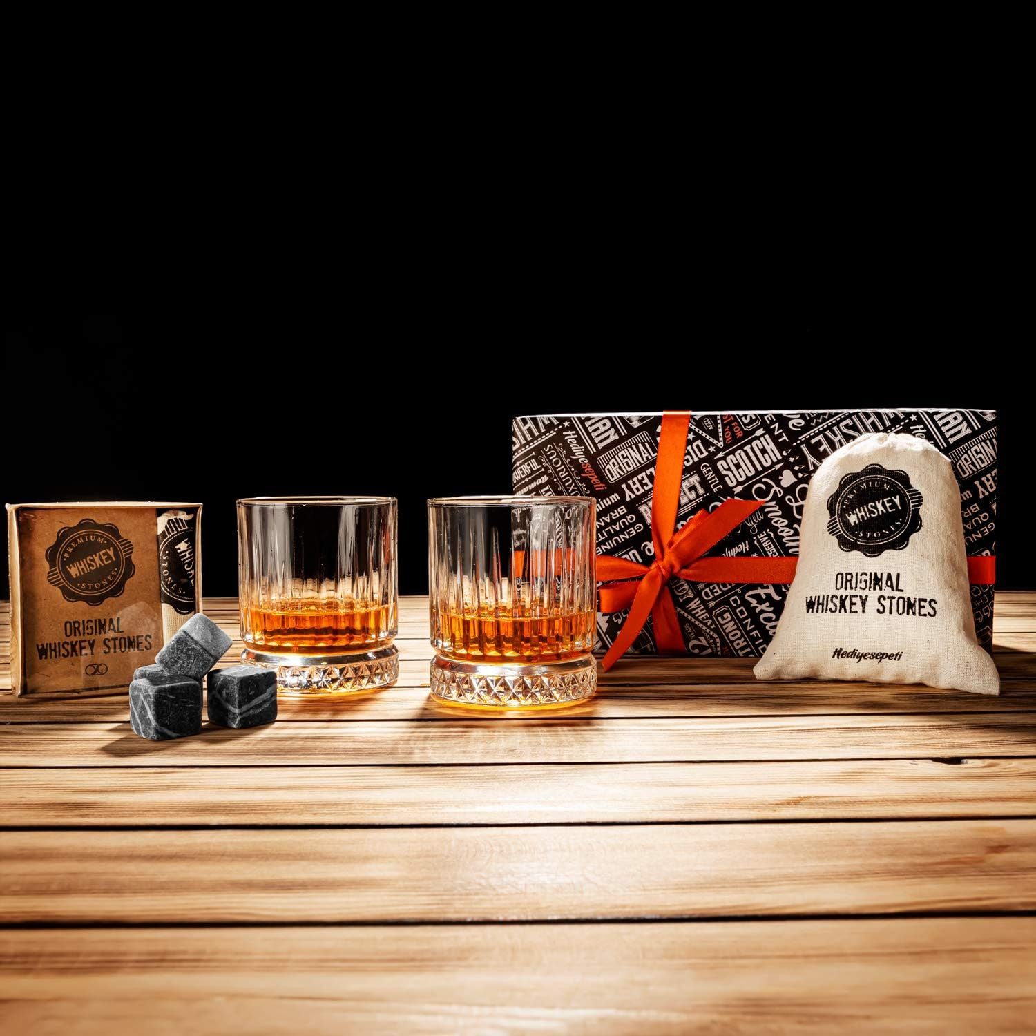 Hediyesepeti Cocktail-Set Whisky Stones Set mit 12 Marmor Eiswürfeln und 2 Gläsern inklusive, (12-tlg)