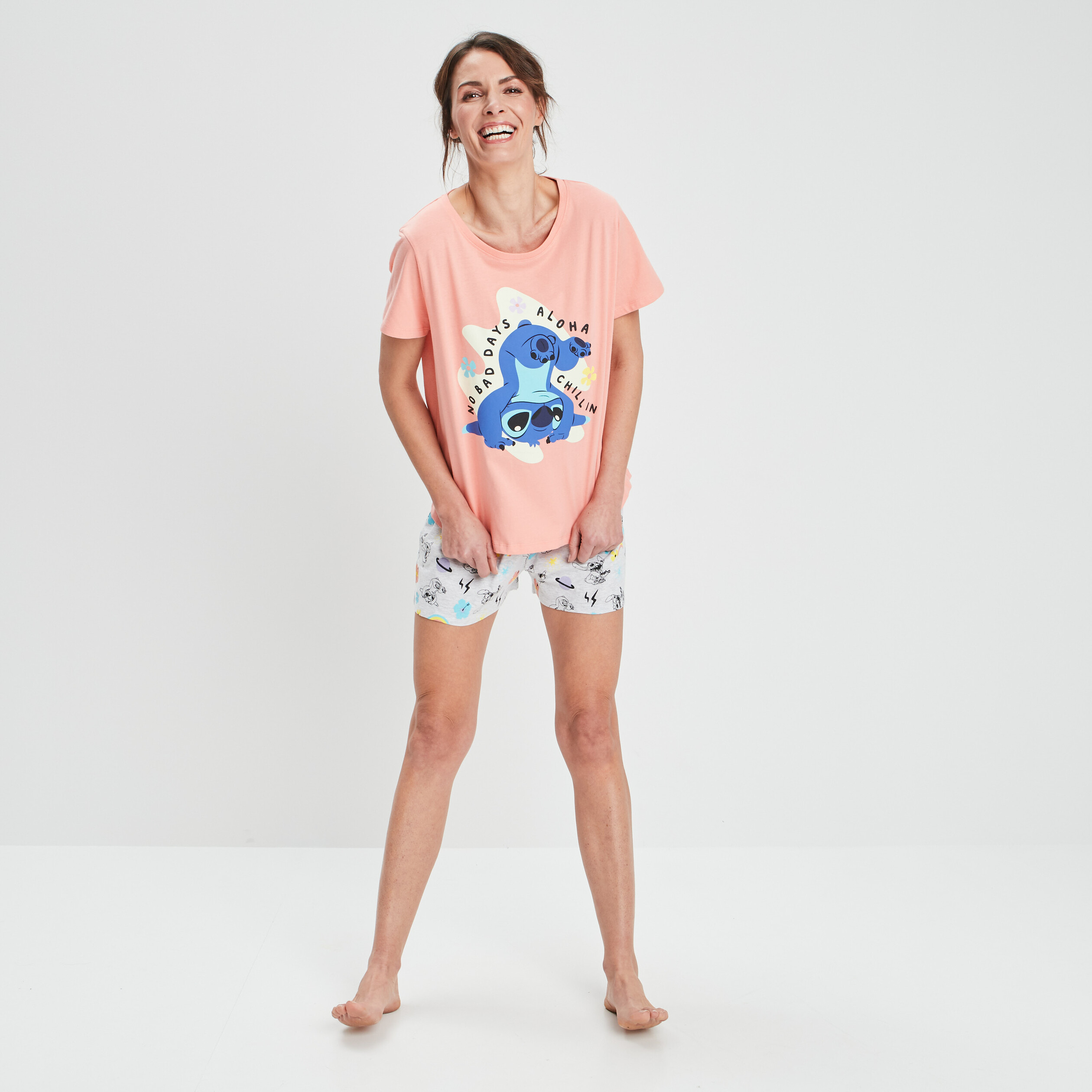Ensemble pyjama 2 pièces Lilo et Stitch orange corail femme | La Halle