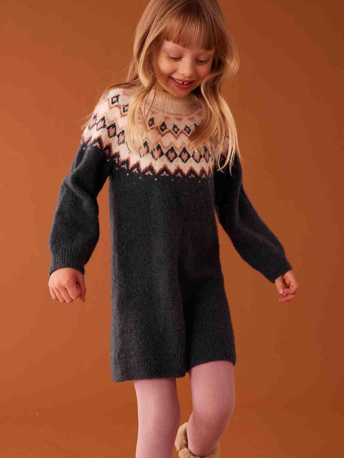 Vertbaudet Mädchen Jacquard-Strickkleid - nachtblau