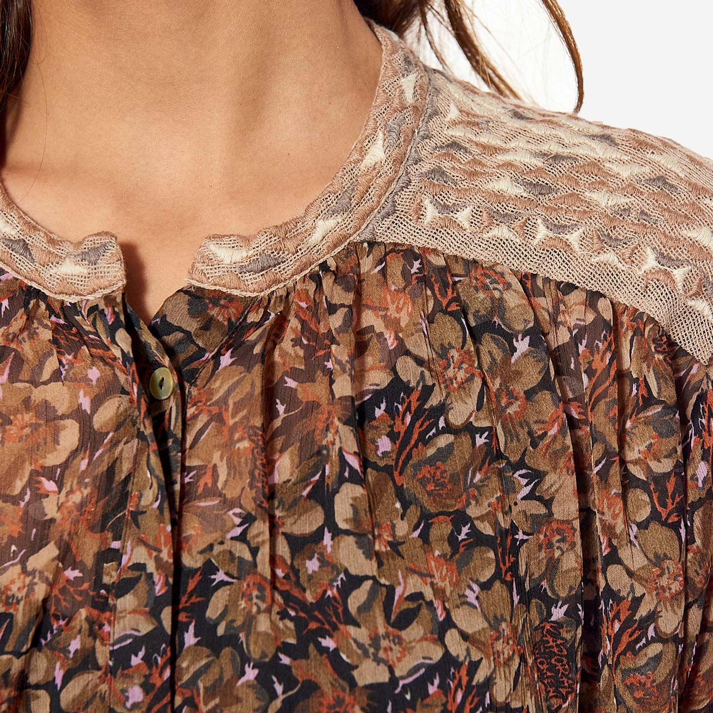 NETY   Blouse fleurie marron Femme