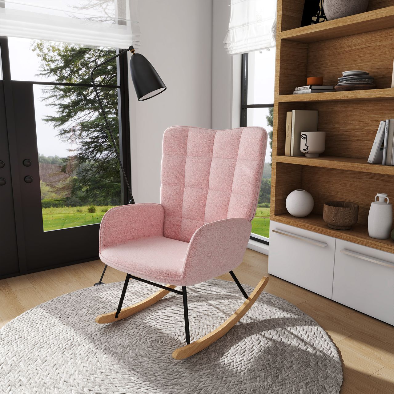 HOMCOM Schaukelstuhl Schwingsessel Akzentstuhl bis 120 kg, Polyester, Rosa
