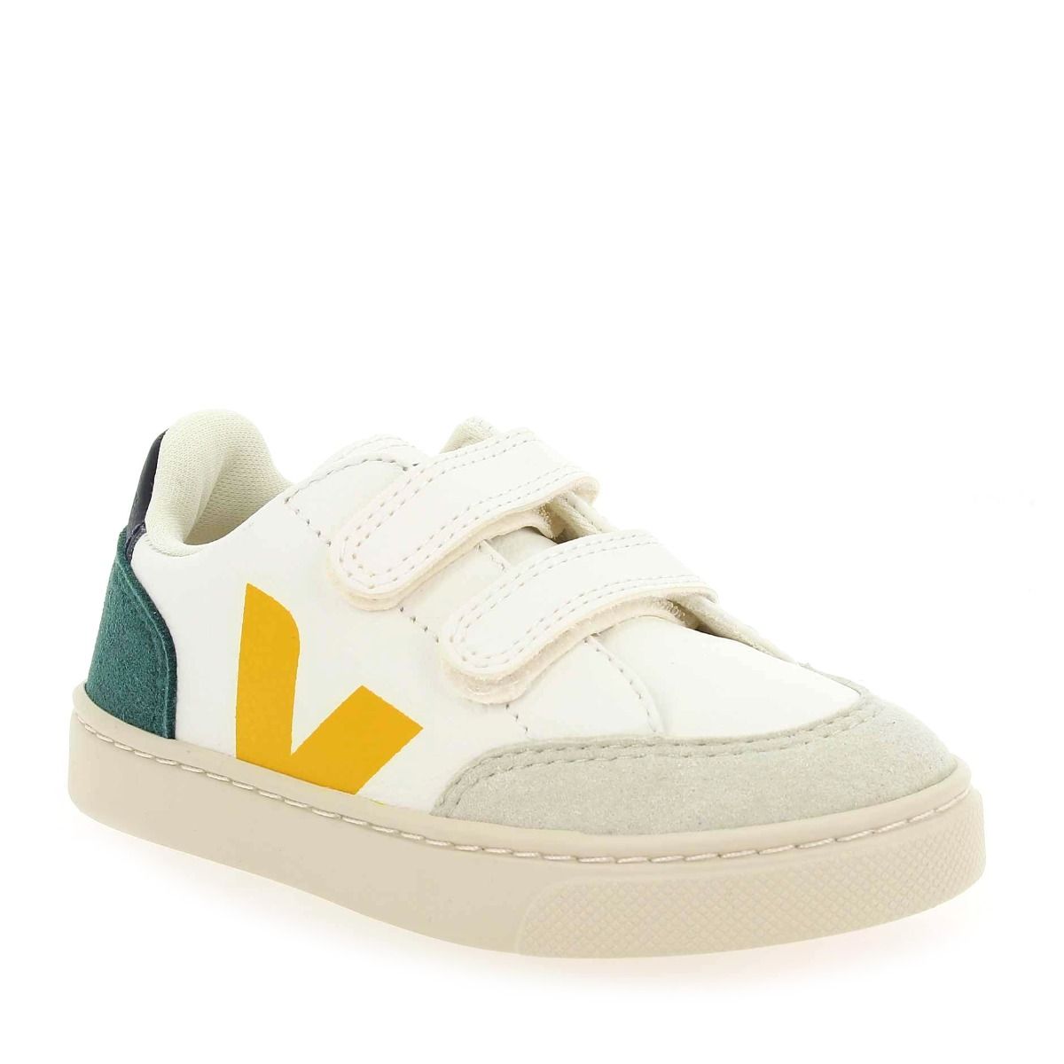 Veja  SMALL V12 VELCRO - blanc jaune