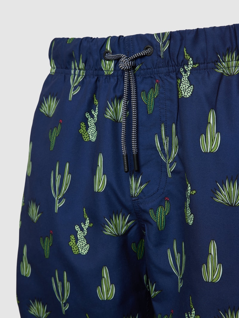 Badehose mit Motiv-Print Modell 'Cacti' in dunkelblau