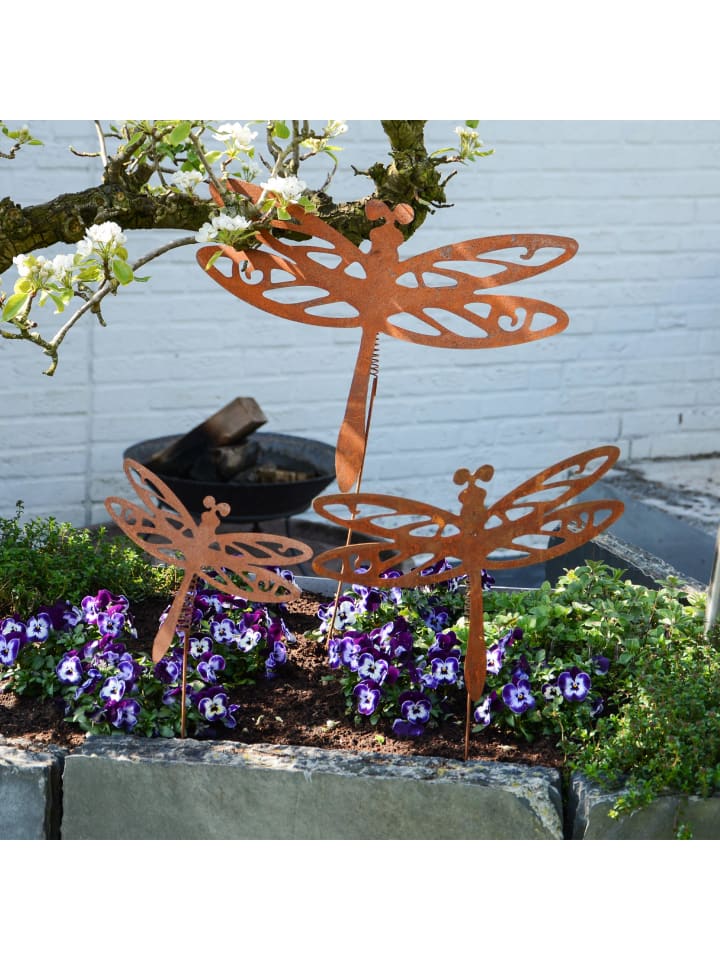 UNUS Gartenstecker Rost Libelle mit Wackelfeder in Braun günstig kaufen