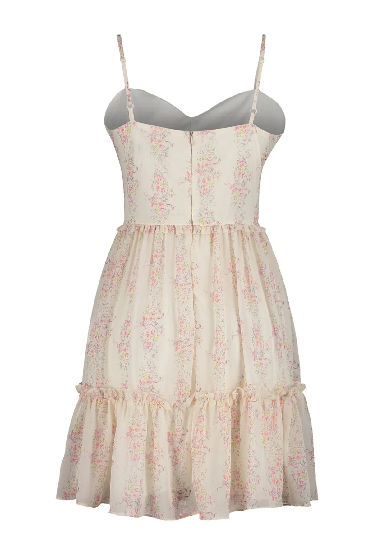 Trendyol Collection  Ecrufarbenes, gefüttertes Mini-Webkleid mit V-Ausschnitt und Gürtelöffnung TWOSS23EL01782