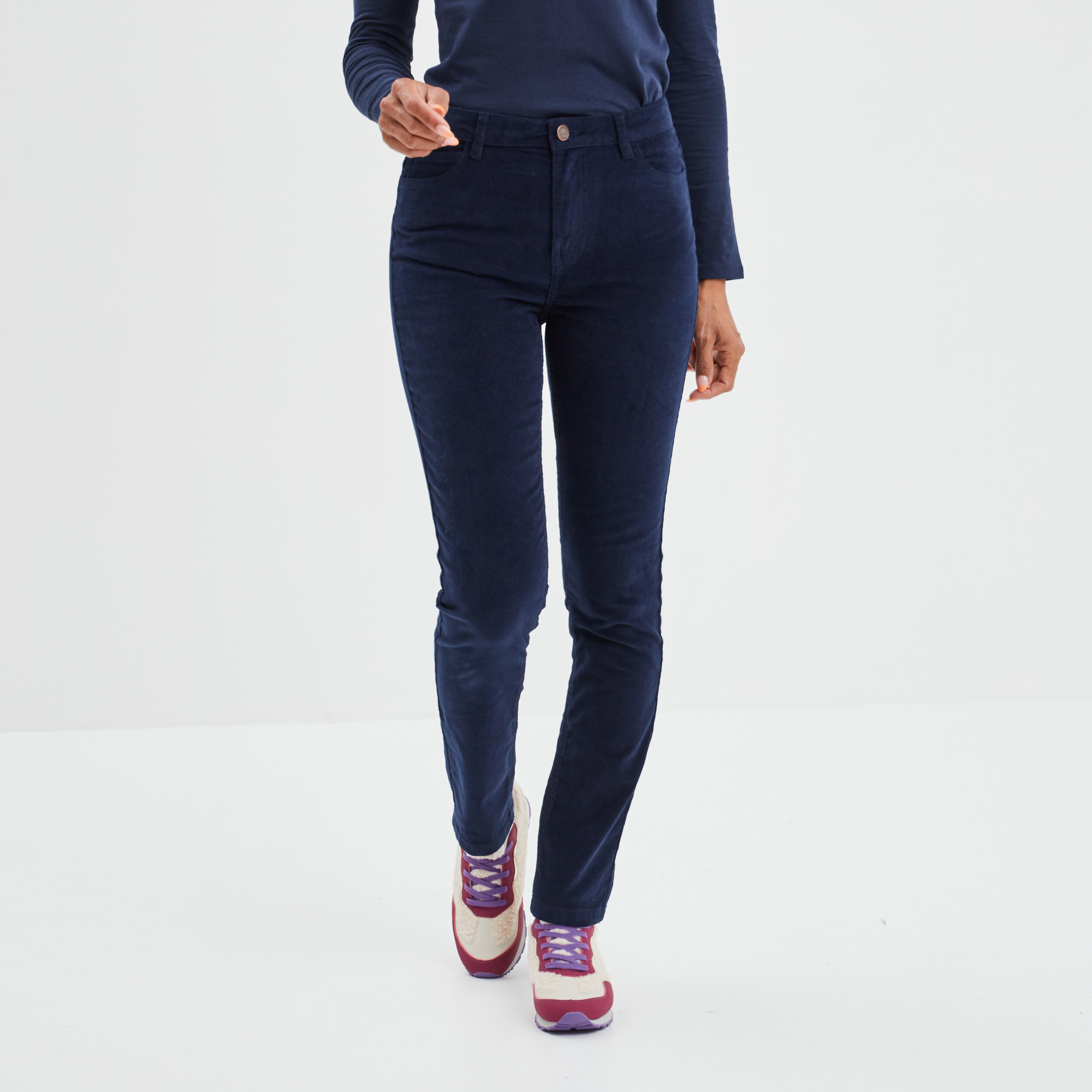 Pantalon slim velours coton Creeks bleu marine femme | La Halle