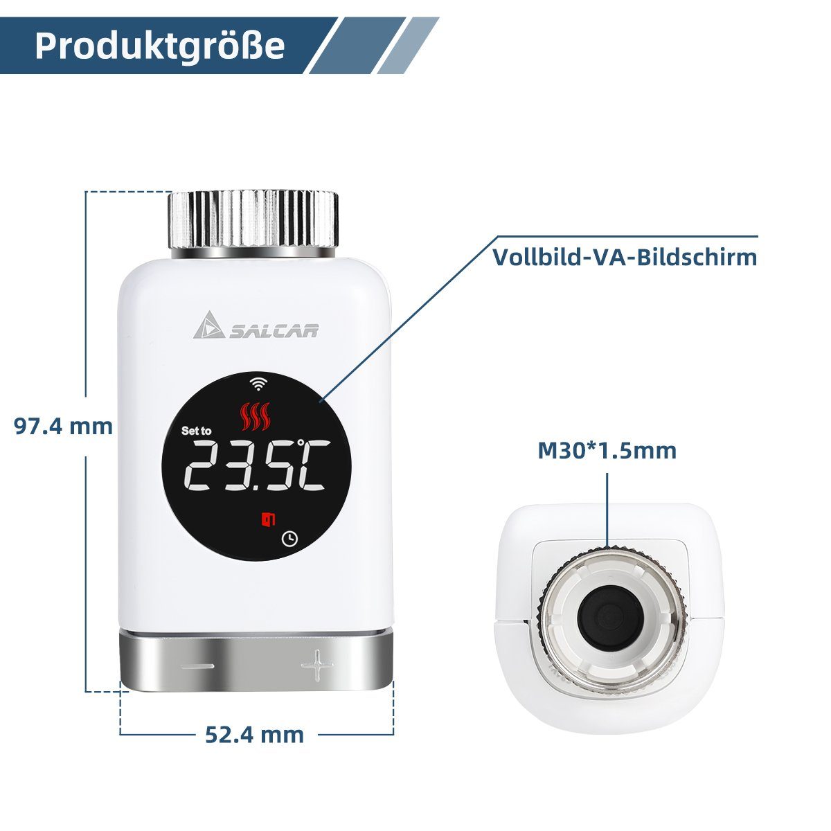 Salcar Heizkörperthermostat Heizkörperthermostat TRV801W Thermostat Heizung Smart LCD WiFi, Thermostat kompatibel mit Amazon Alexa & Google Assistant