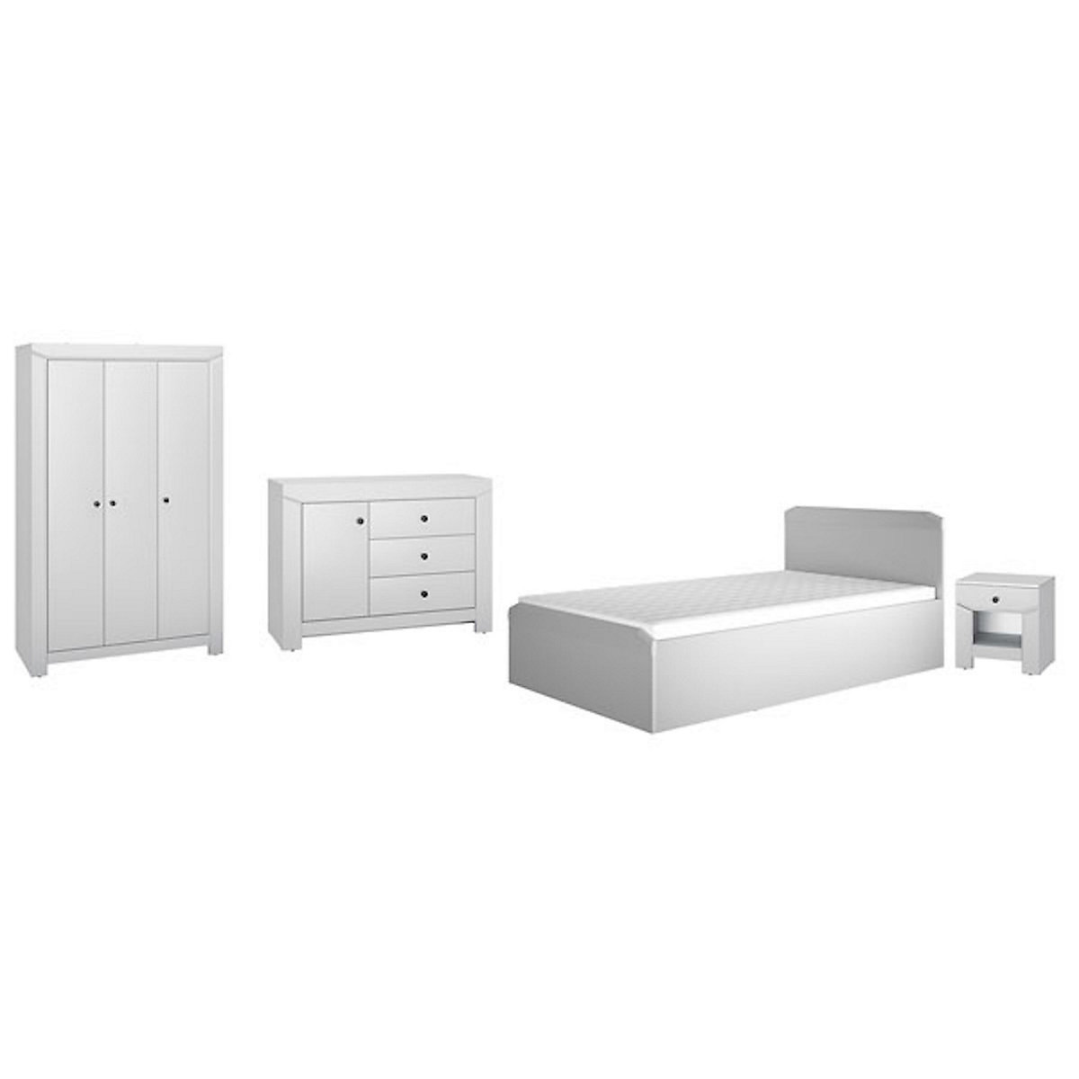 Jugendzimmer-Set Terni 4-teilig mit Kleiderschrank, Sideboard, Bett und Nachtkonsole