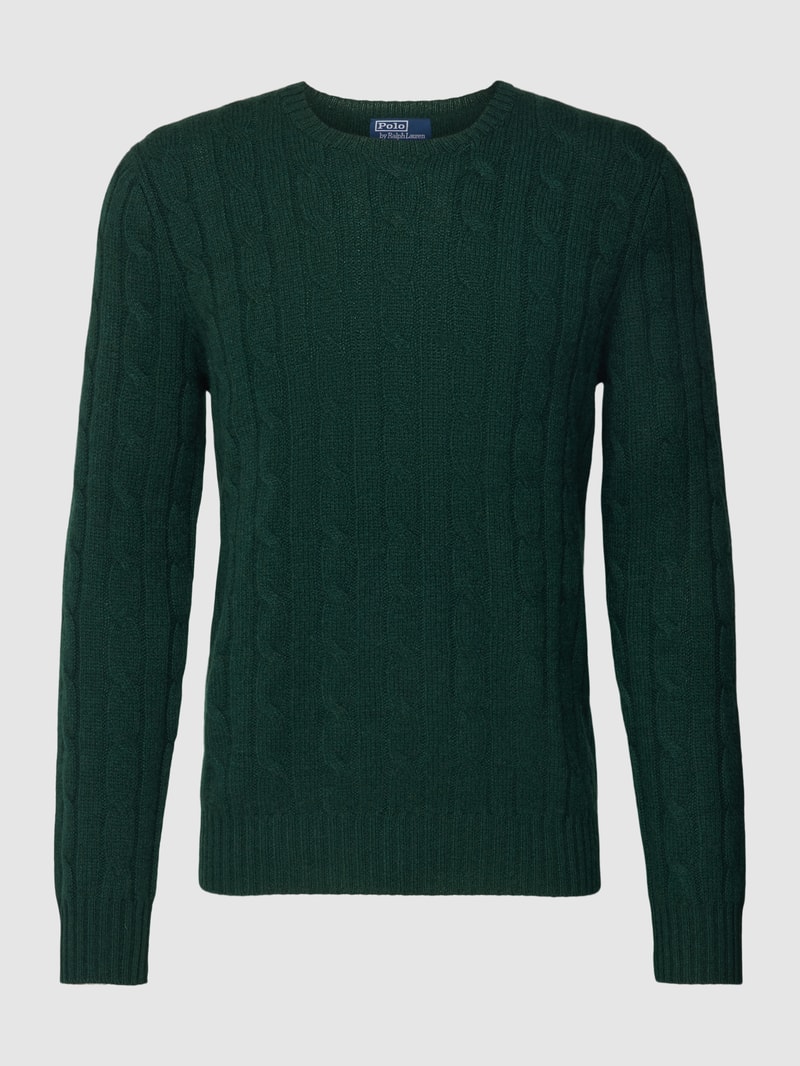 Kaschmirpullover mit Zopfmuster in dunkelgrün