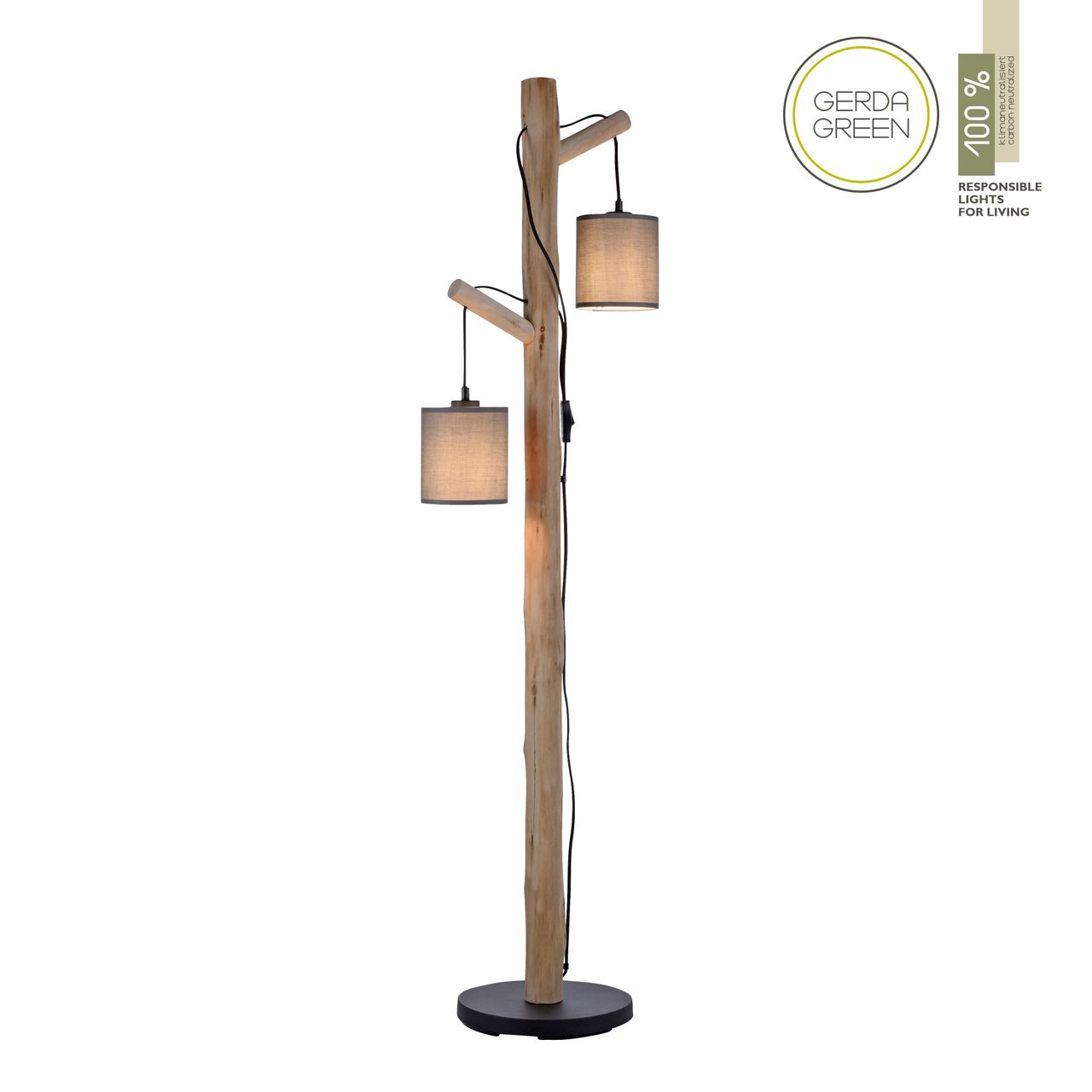 JUST LIGHT Stehleuchte GREEN TRIBU, 2x E27/10,00Watt max., Eukalyptusholz, Taupe