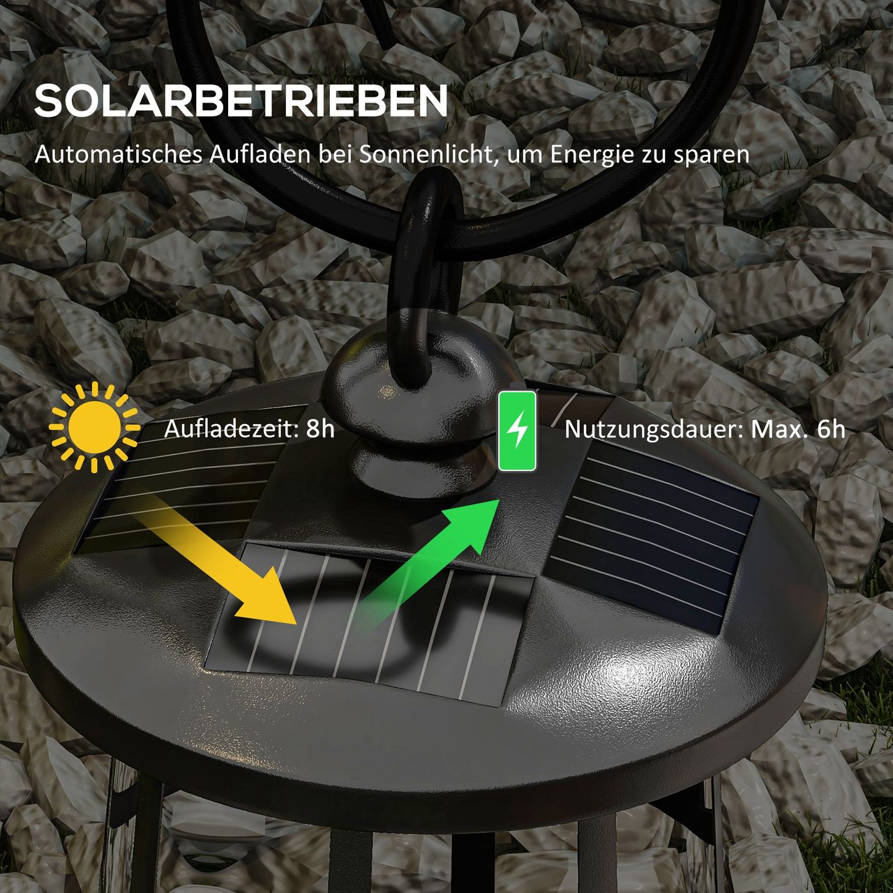 Outsunny Solar Gartenlaterne 122cm LED Gartenlampe mit Kaltweiß Licht für Außen