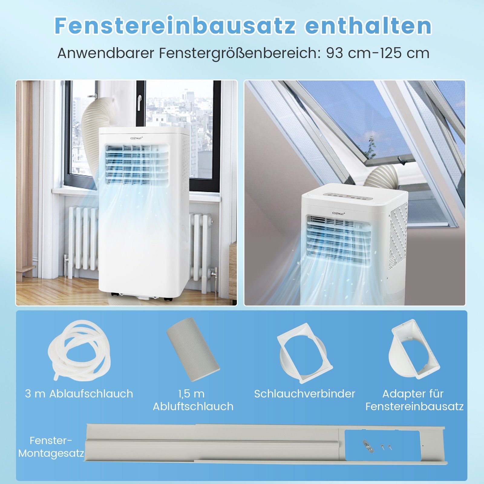 COSTWAY 3-in-1-Klimagerät, 9000BTU/2,75kW, für 75m³, Fernbedienung, 16℃-32℃