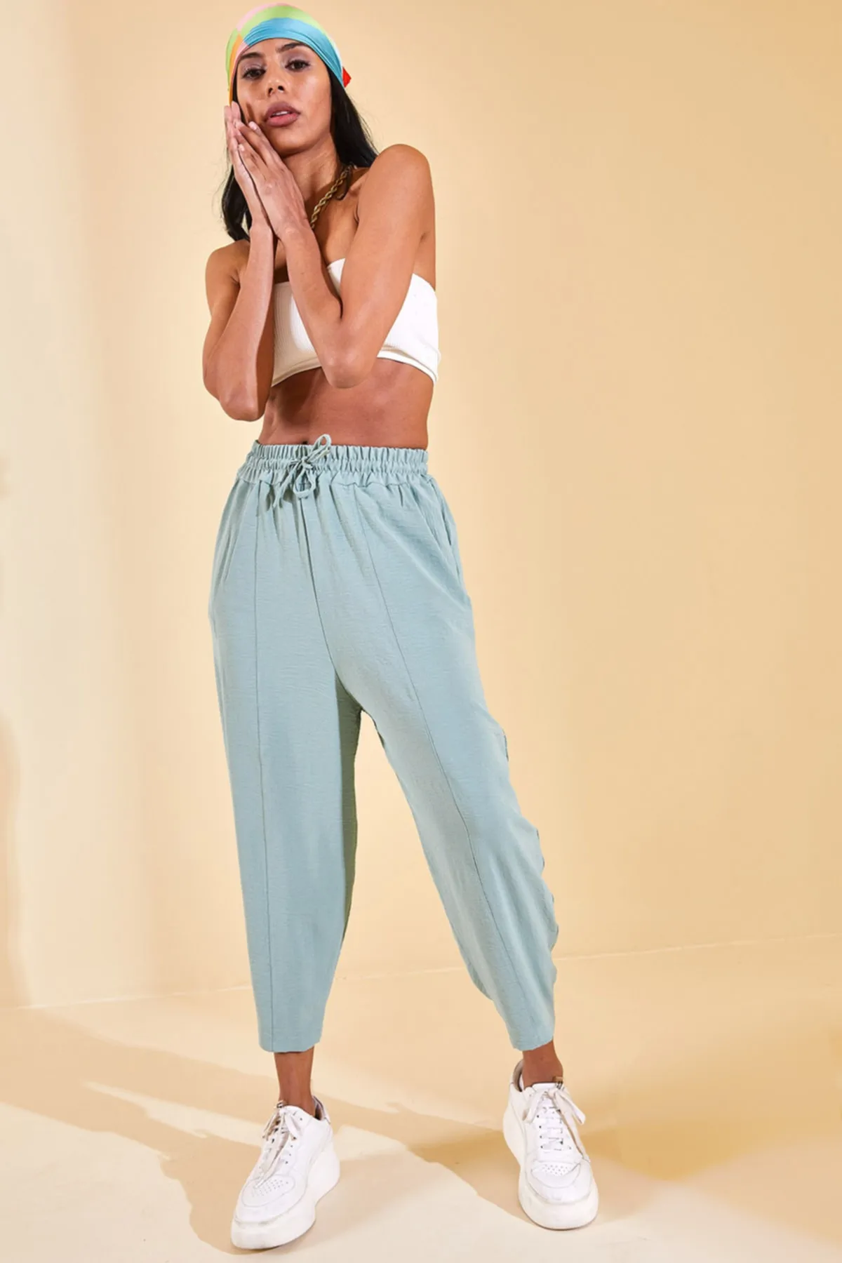 XHAN  Mintgrüne Slouchly-Hose mit elastischem Bund für Damen 2YZK5-12595-58