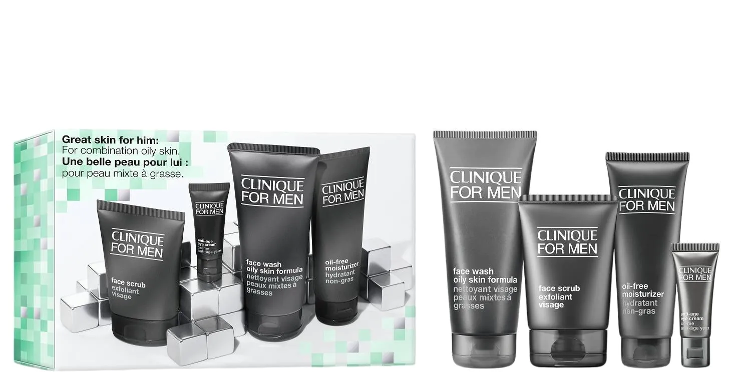 Σετ δώρου Clinique Great Skin For Him για μικτή και λιπαρή επιδερμίδα