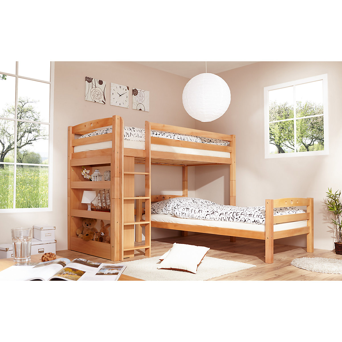 Etagenbett L-Bett Lupo Buche massiv