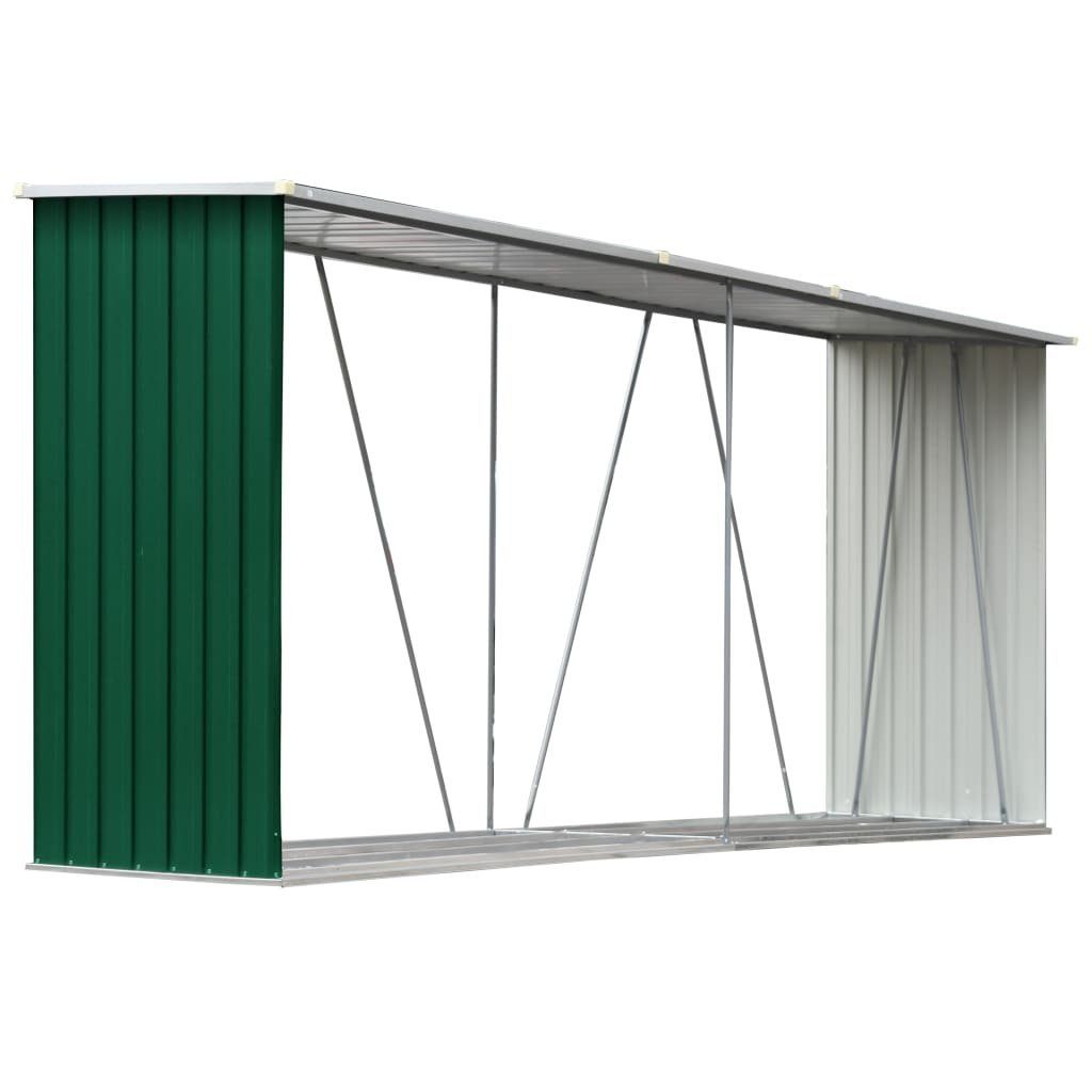 vidaXL Kaminholzregal Brennholzlager Verzinkter Stahl 330x84x152 cm Grün, BxTxH:330x84x84 cm