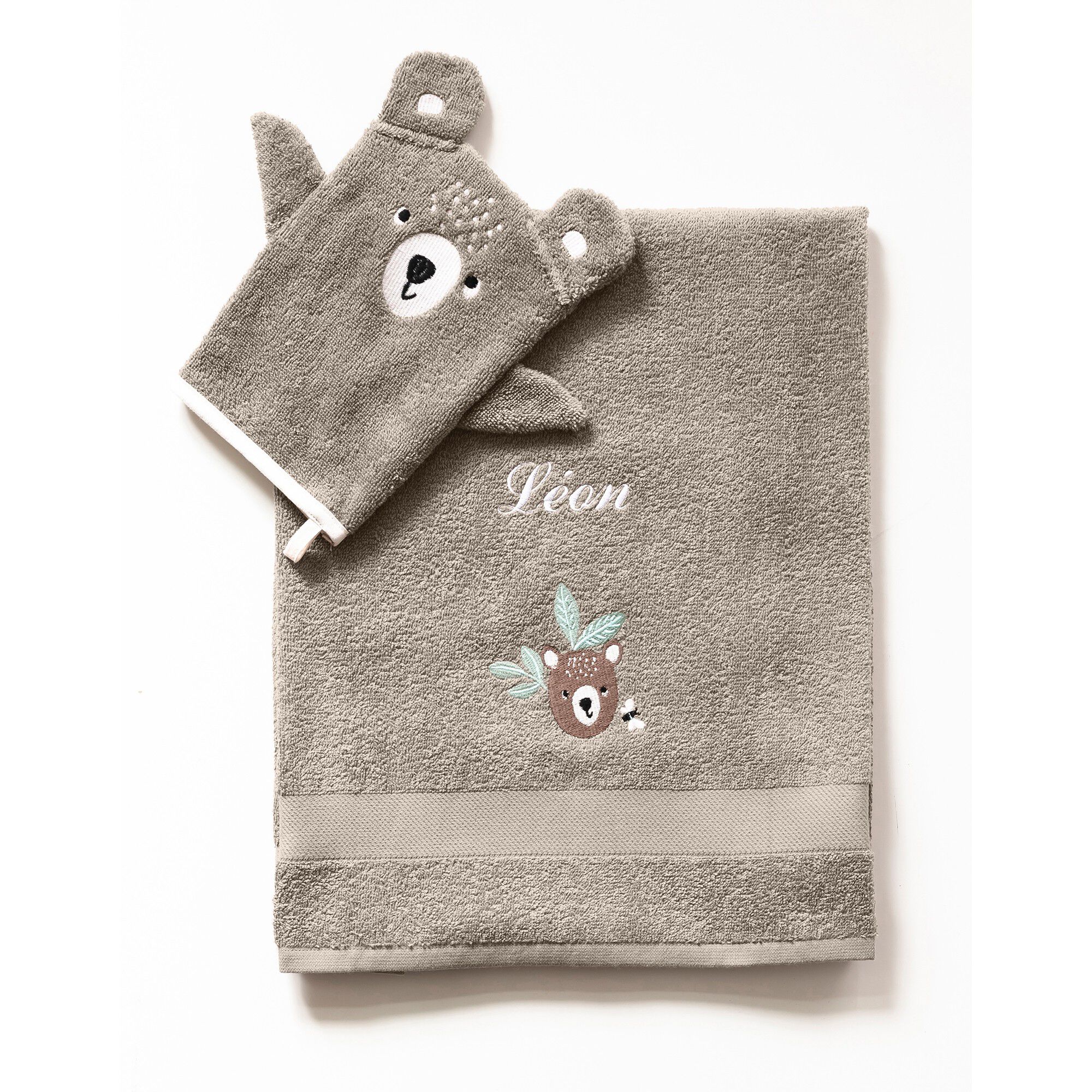 Collection éponge enfant brodée ourson personnalisable coton
