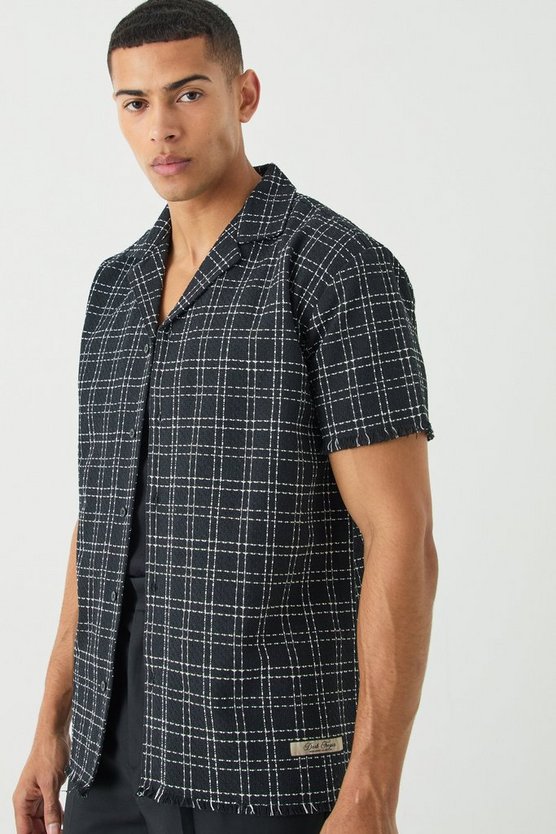 Oversize Bouclee-Hemd mit rohem Saum