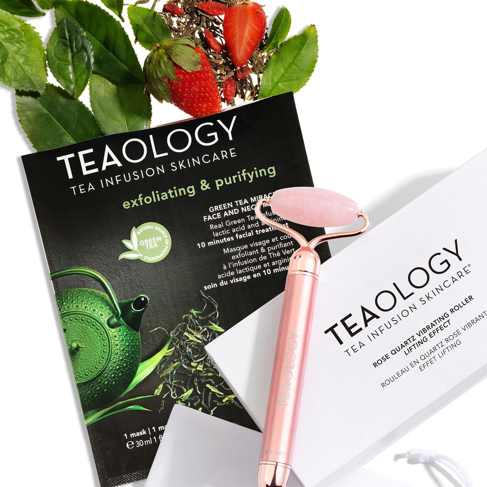 Teaology Rose Quartz  Vibrating Face Roller Rouleau de massage vibrant en Quartz Rose