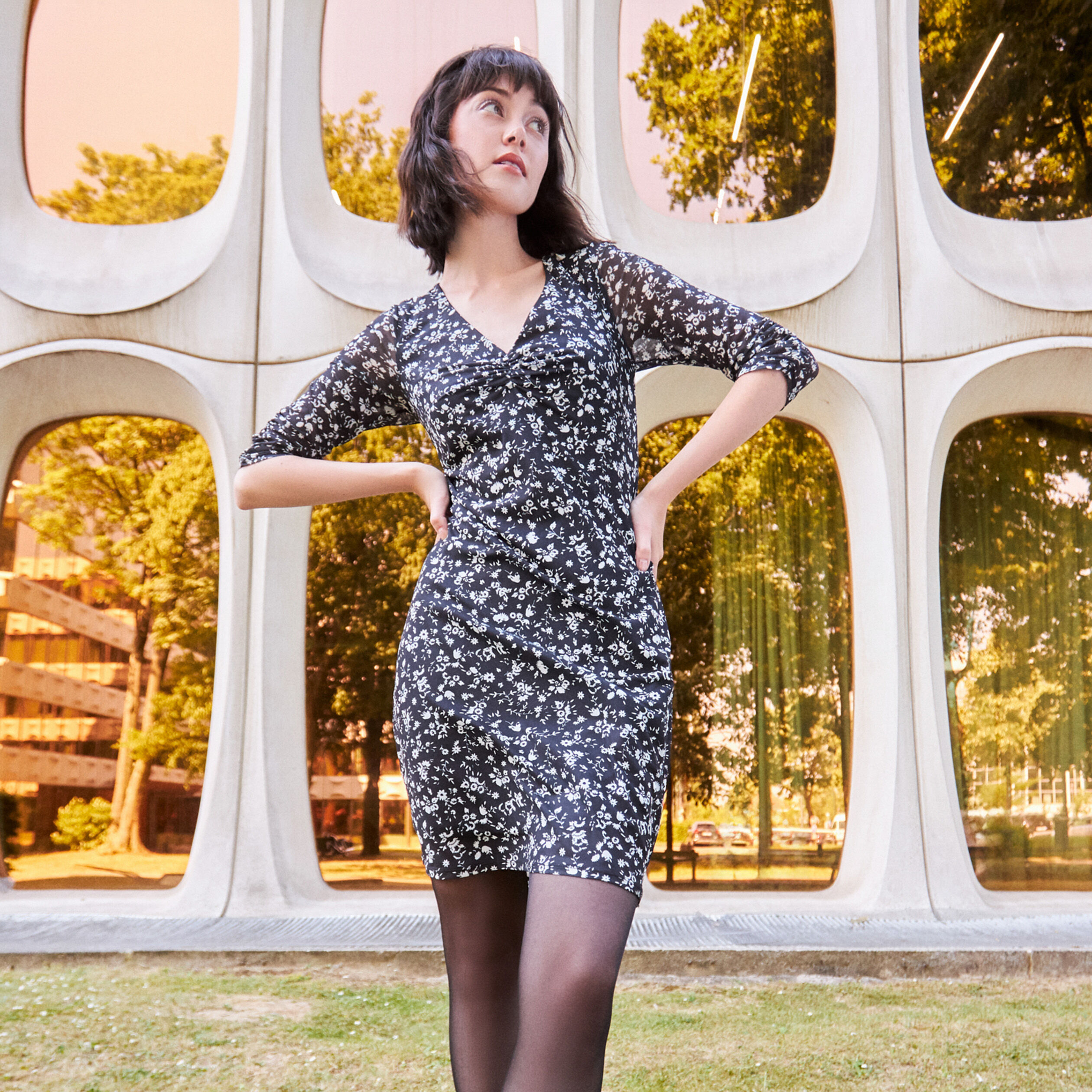 Robe droite manches 3/4 noir femme | Cache Cache