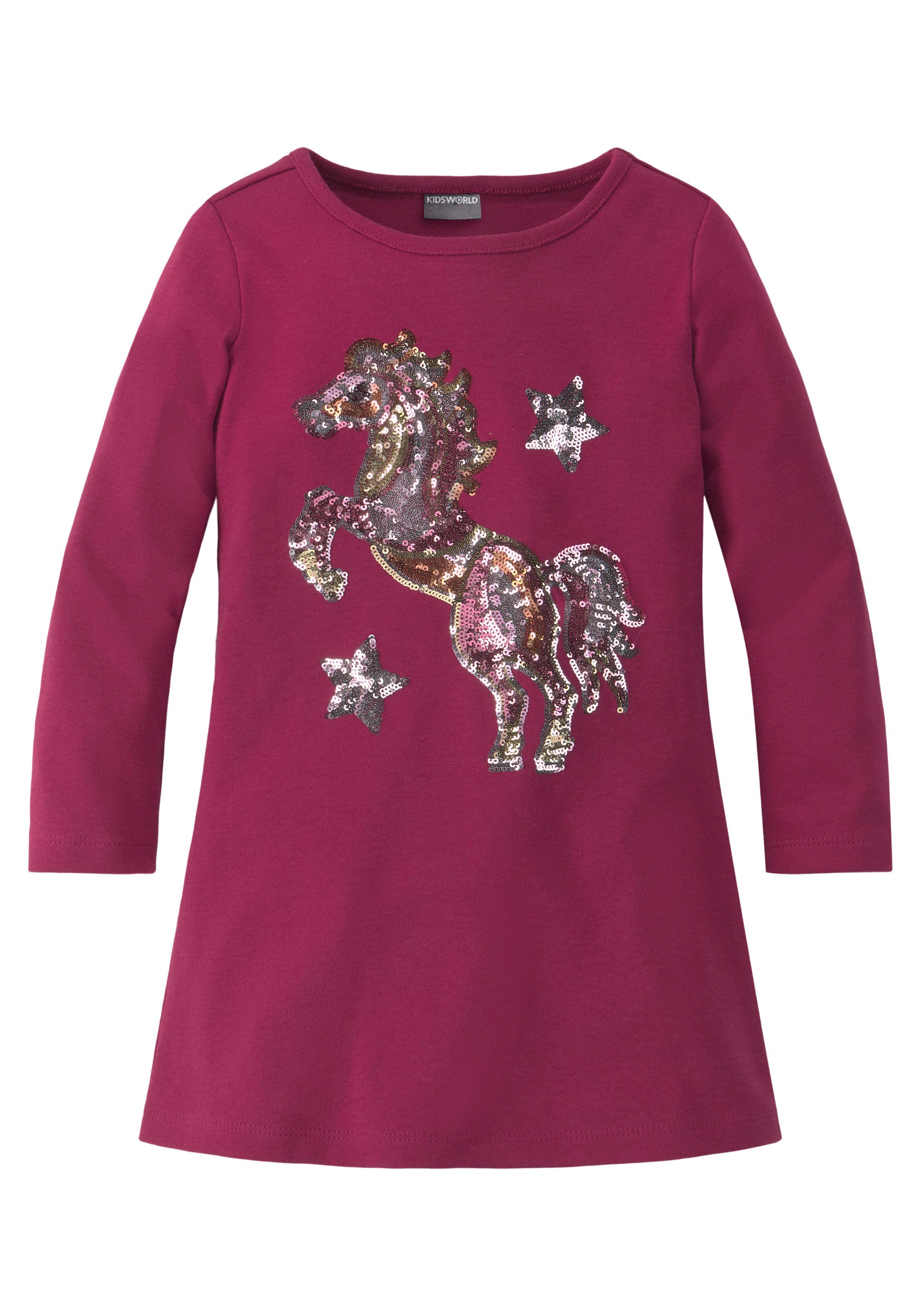 KIDSWORLD Langarmshirt PFERD in langer Form mit schönem Pferdemotiv aus Pailletten
