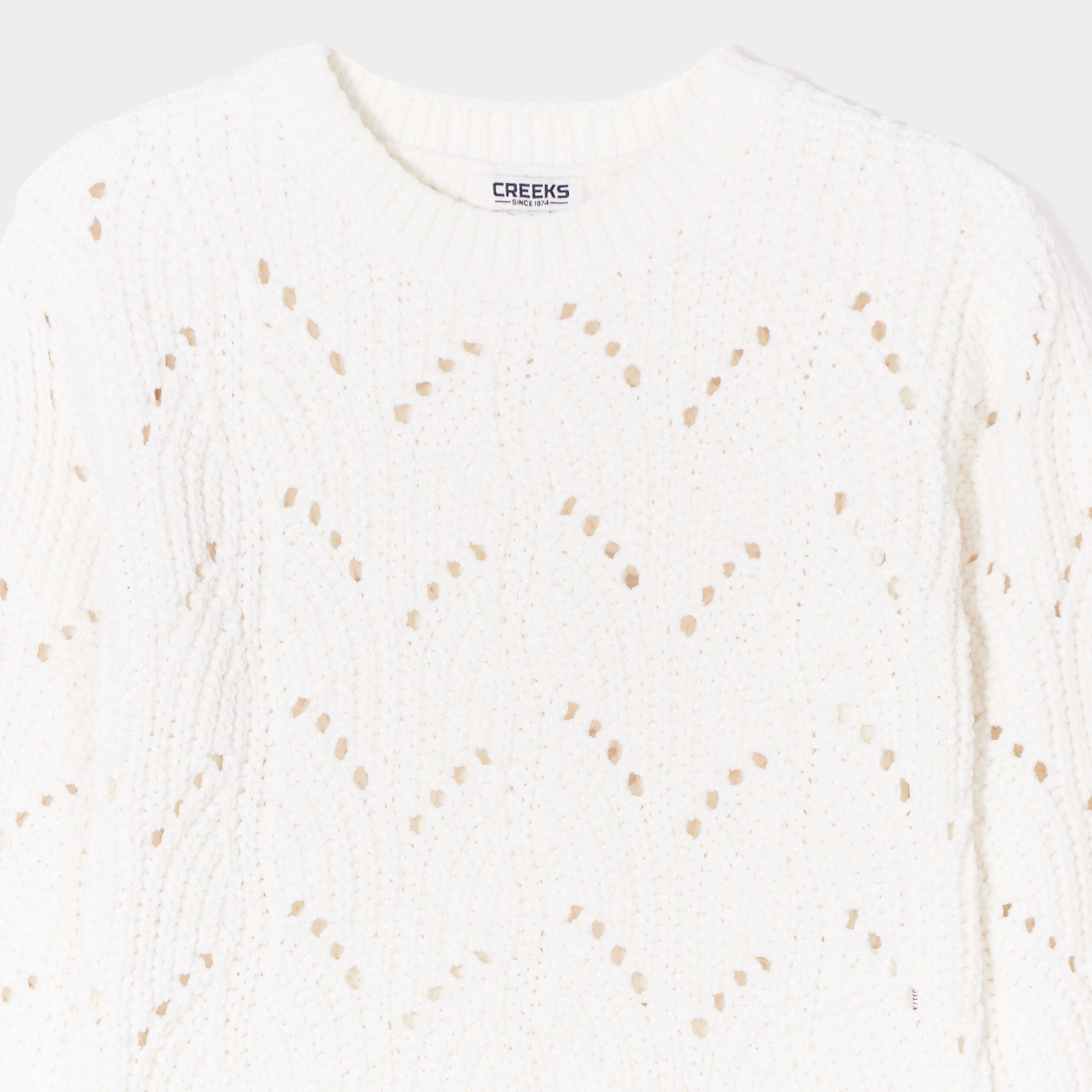 Pull col rond détails ajourés Creeks creme fille | La Halle