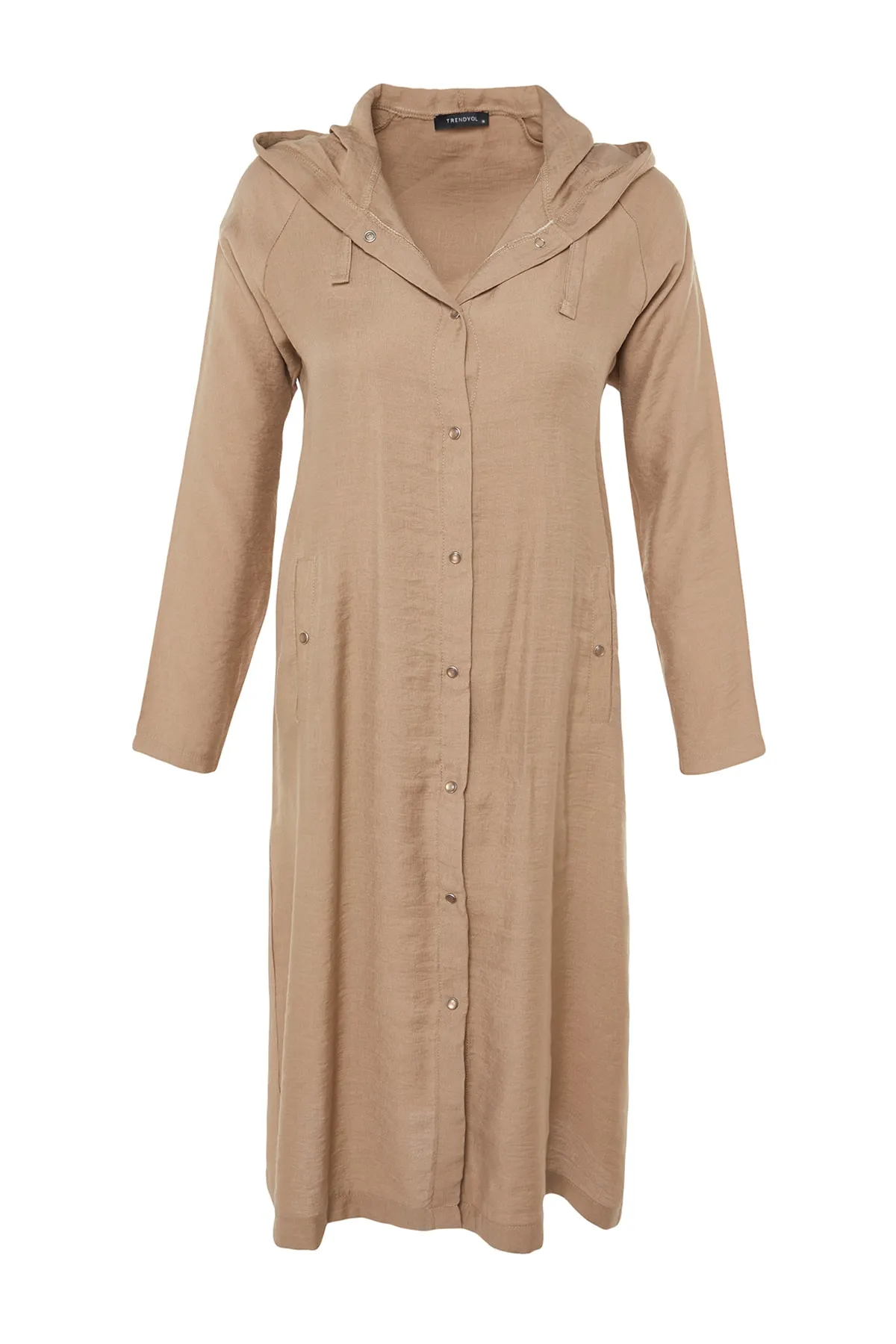 Trendyol Modest  Gewebter Nerzmantel mit Kapuze, Leinenoptik, Druckknopfverschluss, Ferace TCTSS21KF0002
