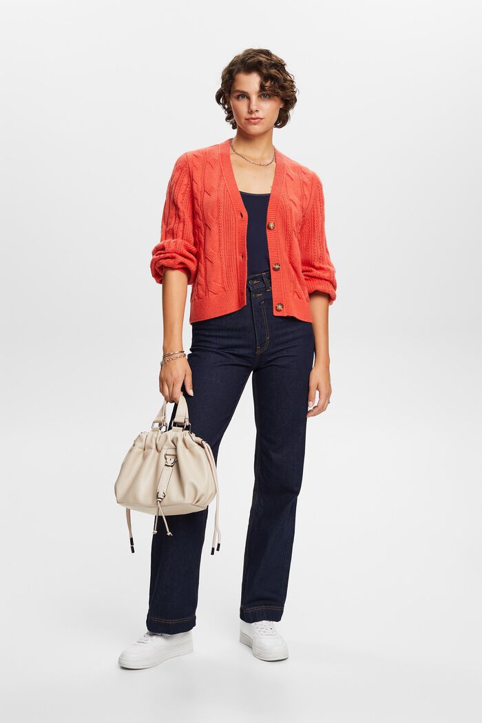 Cardigan aus Zopfstrick, Wollmix