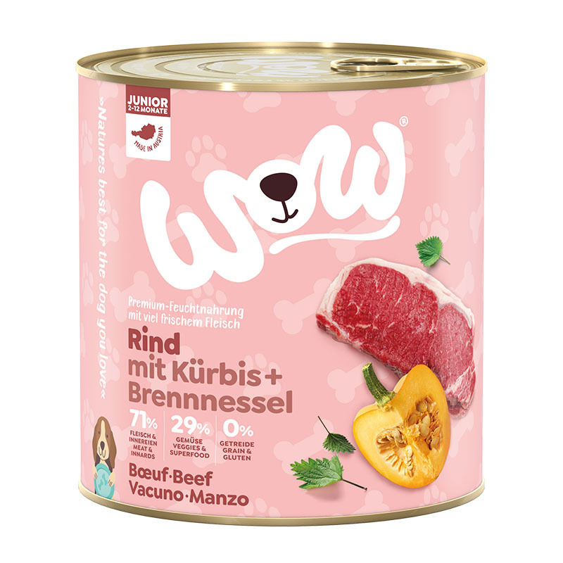 WOW Hundenassfutter WOW Junior 6x800g Rind mit Kürbis