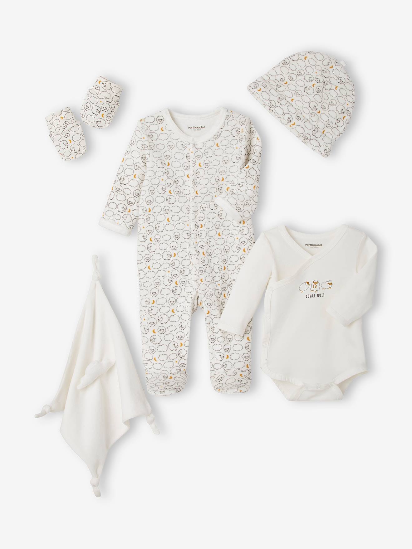 Vertbaudet 6-teiliges Baby-Set - wollweiß bedruckt