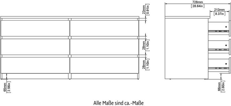Home affaire Kommode Naia, Elegante und moderne Kommode mit 6 geräumige Schubladen