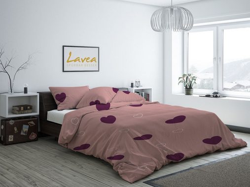 Bettwäsche Herzen, Lavea, mit Reißverschluss, 100% Baumwolle