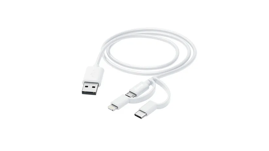 Hama 3in1 Multi-Ladekabel, USB-A - Micro-USB, USB-C und Lightning, 1,0 m, Weiß